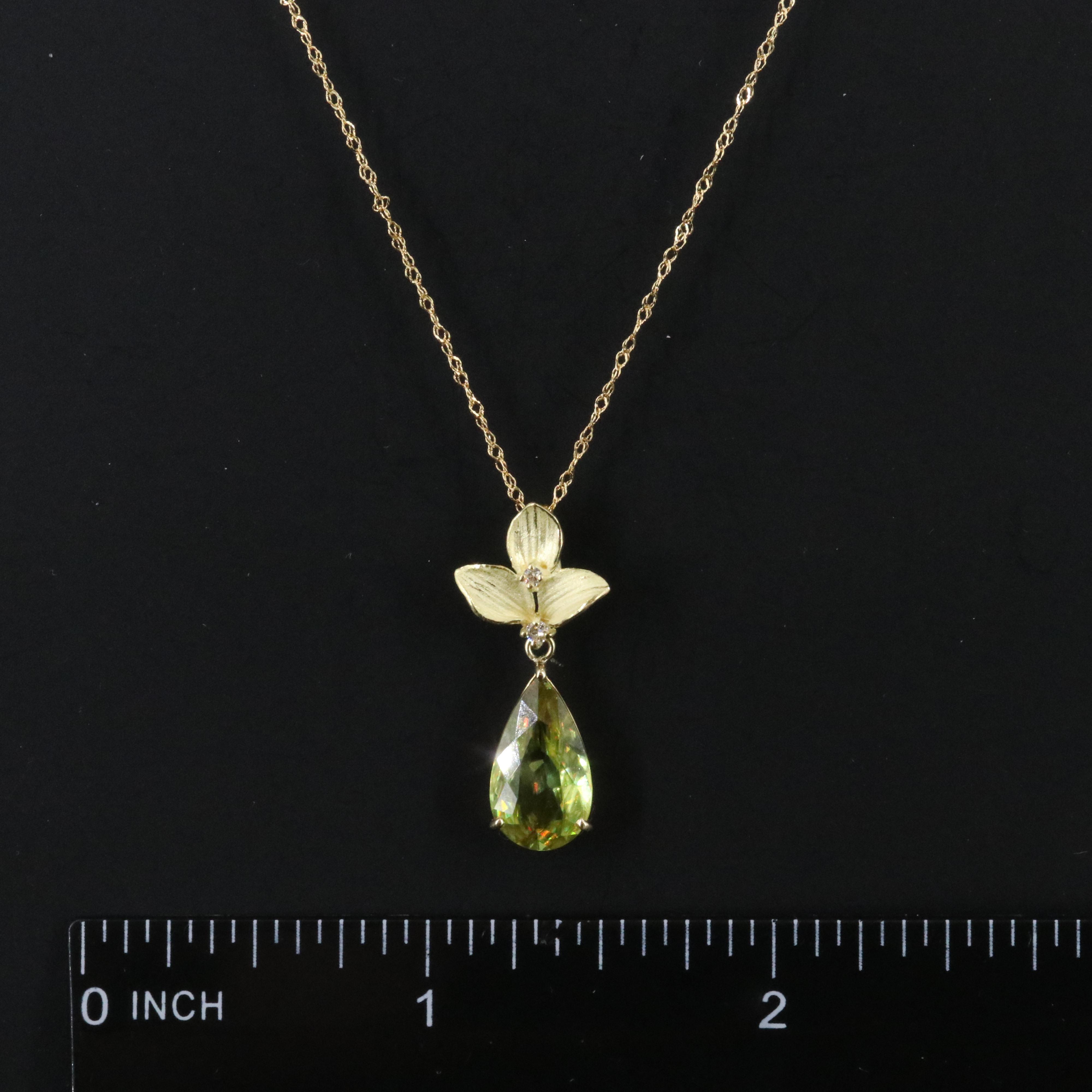 18K Sphene and Diamond Pendant Necklace