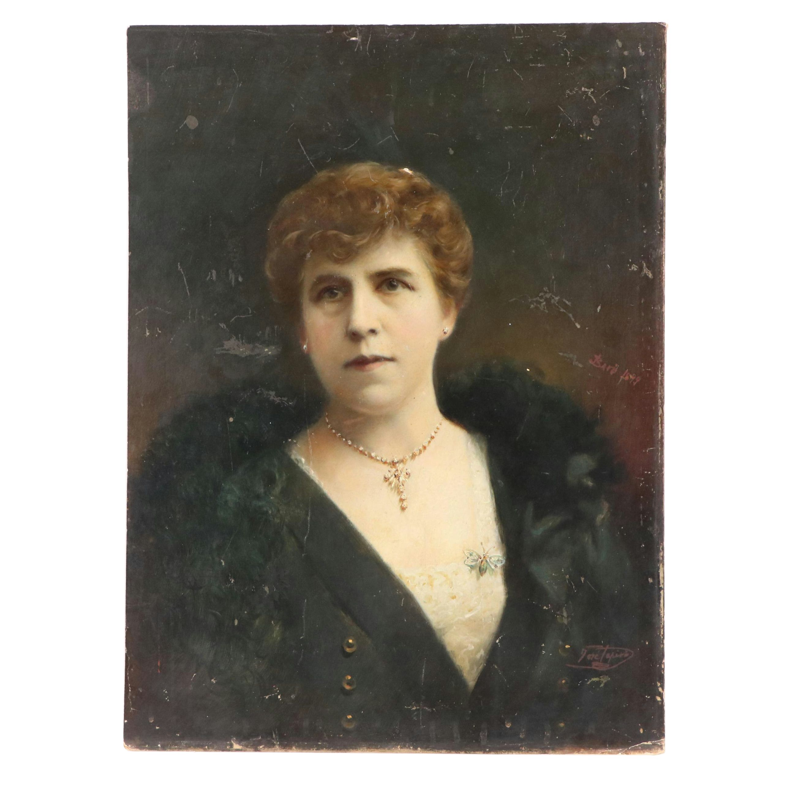Oil Embellished Portrait Photograph of Gentlewoman, 1899