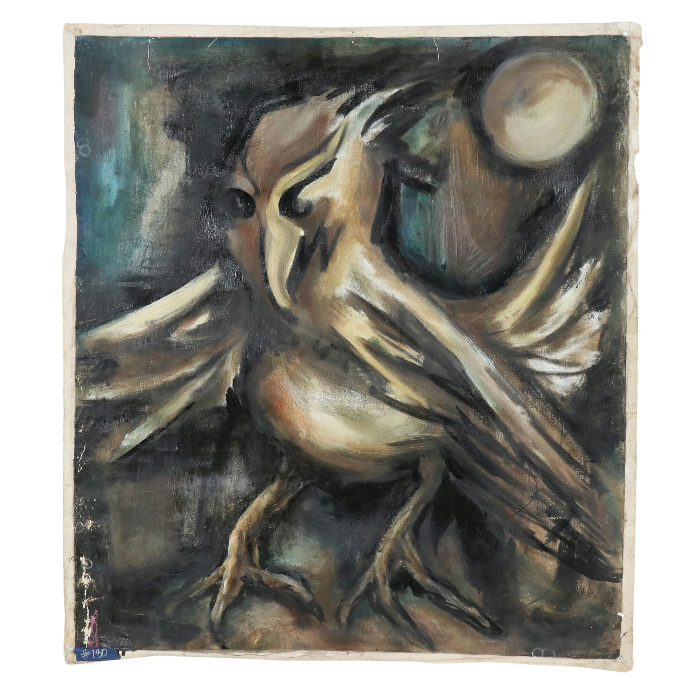 Oil Painting of Abstracted Moonlit Bird