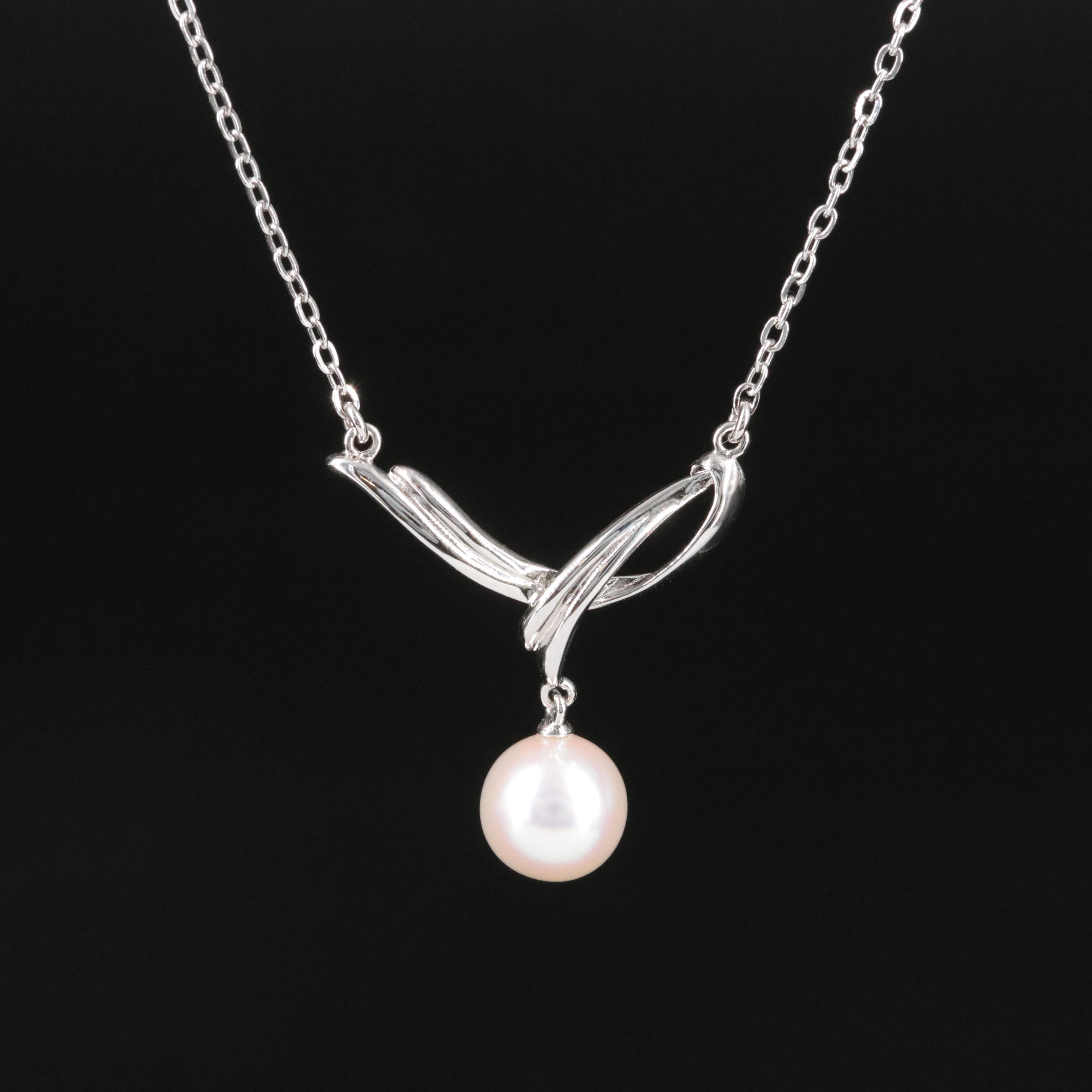 Sterling and Pearl Drop Necklace