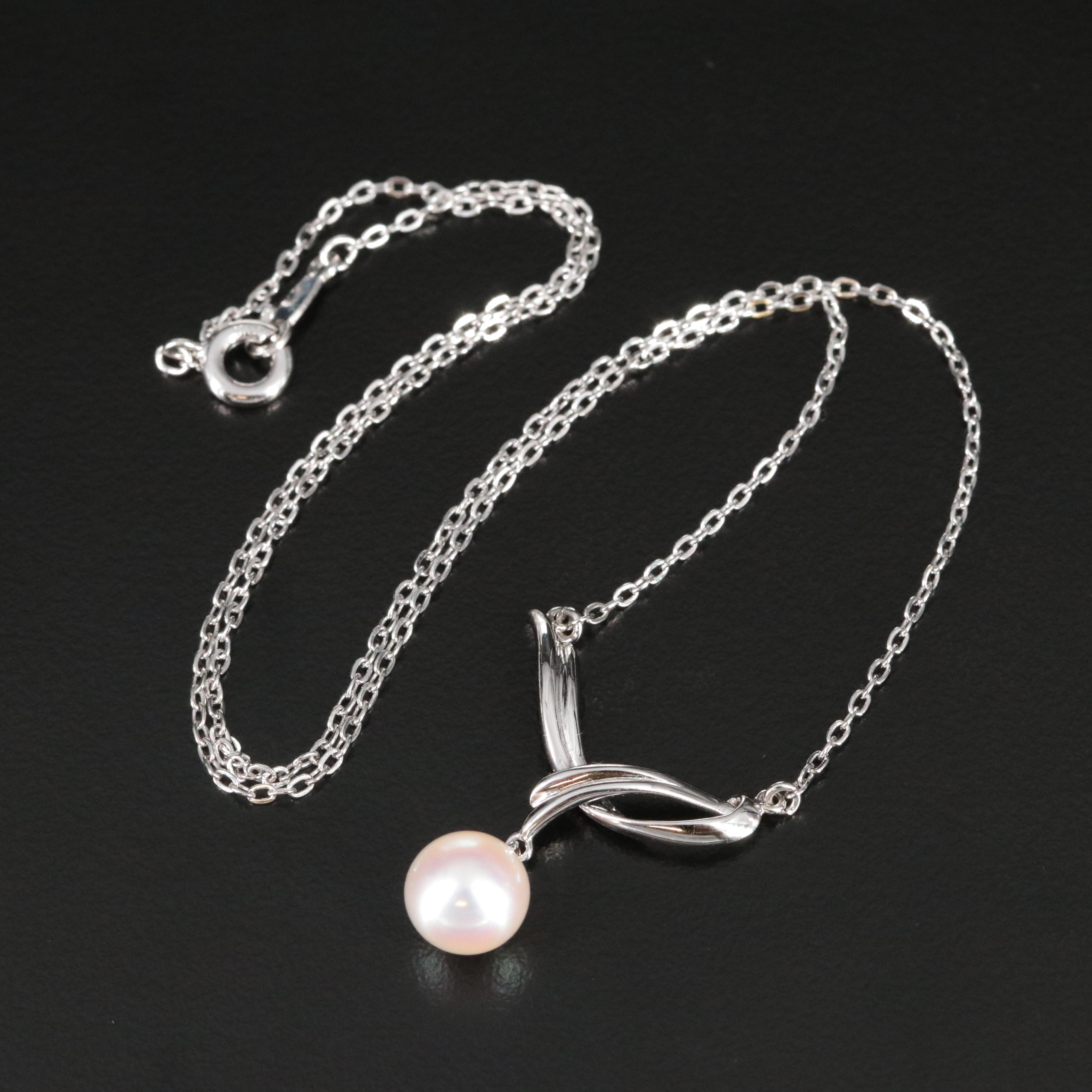 Sterling and Pearl Drop Necklace