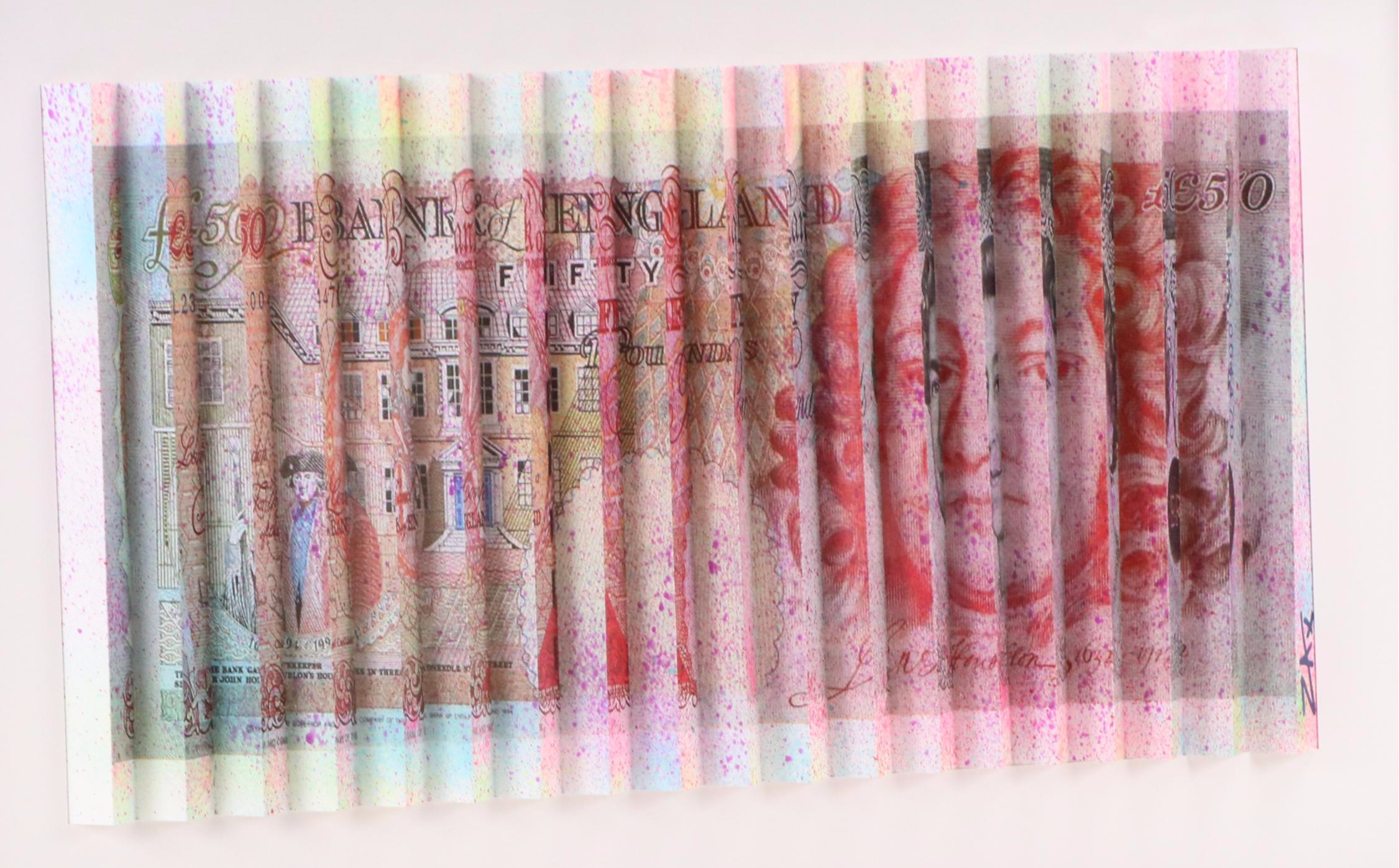 E.M. Zax Accordion Folded Mixed Media Digital Print of Currency, 2025