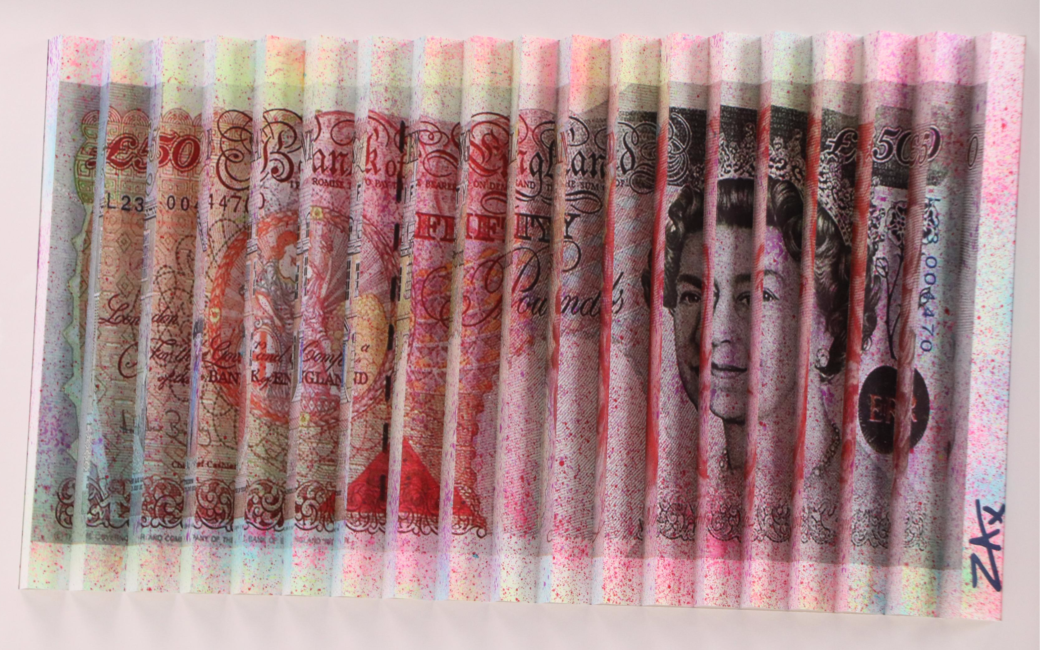 E.M. Zax Accordion Folded Mixed Media Digital Print of Currency, 2025