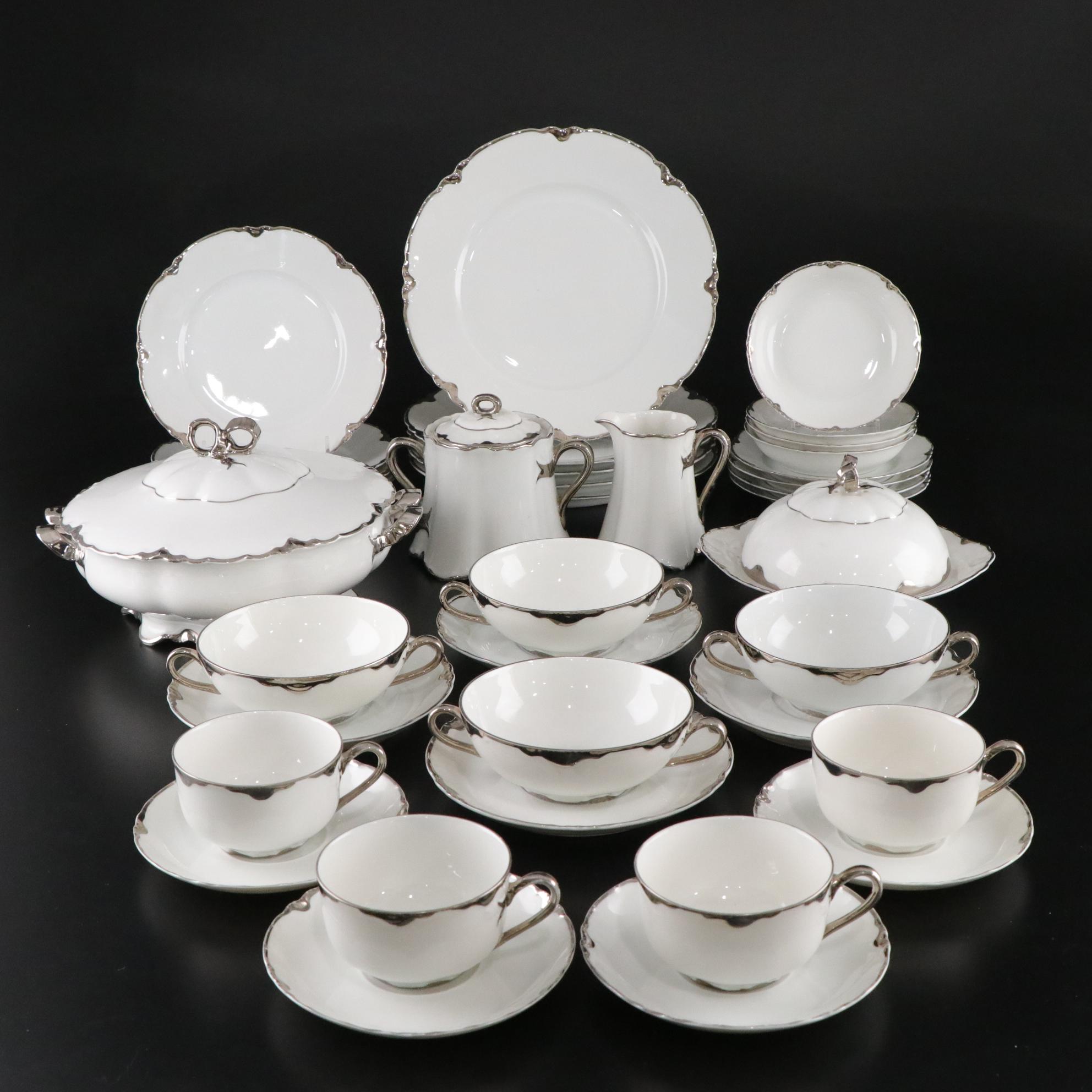 Thomas Bavaria Platinum Scallop Trim Porcelain Dinnerware Set for Four