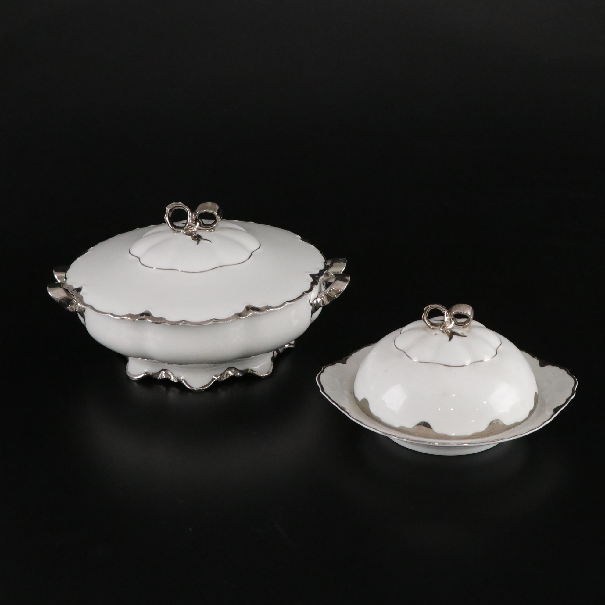 Thomas Bavaria Platinum Scallop Trim Porcelain Dinnerware Set for Four