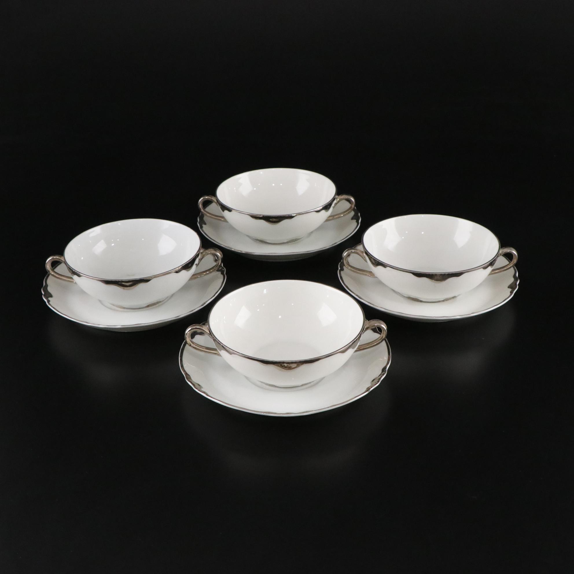 Thomas Bavaria Platinum Scallop Trim Porcelain Dinnerware Set for Four