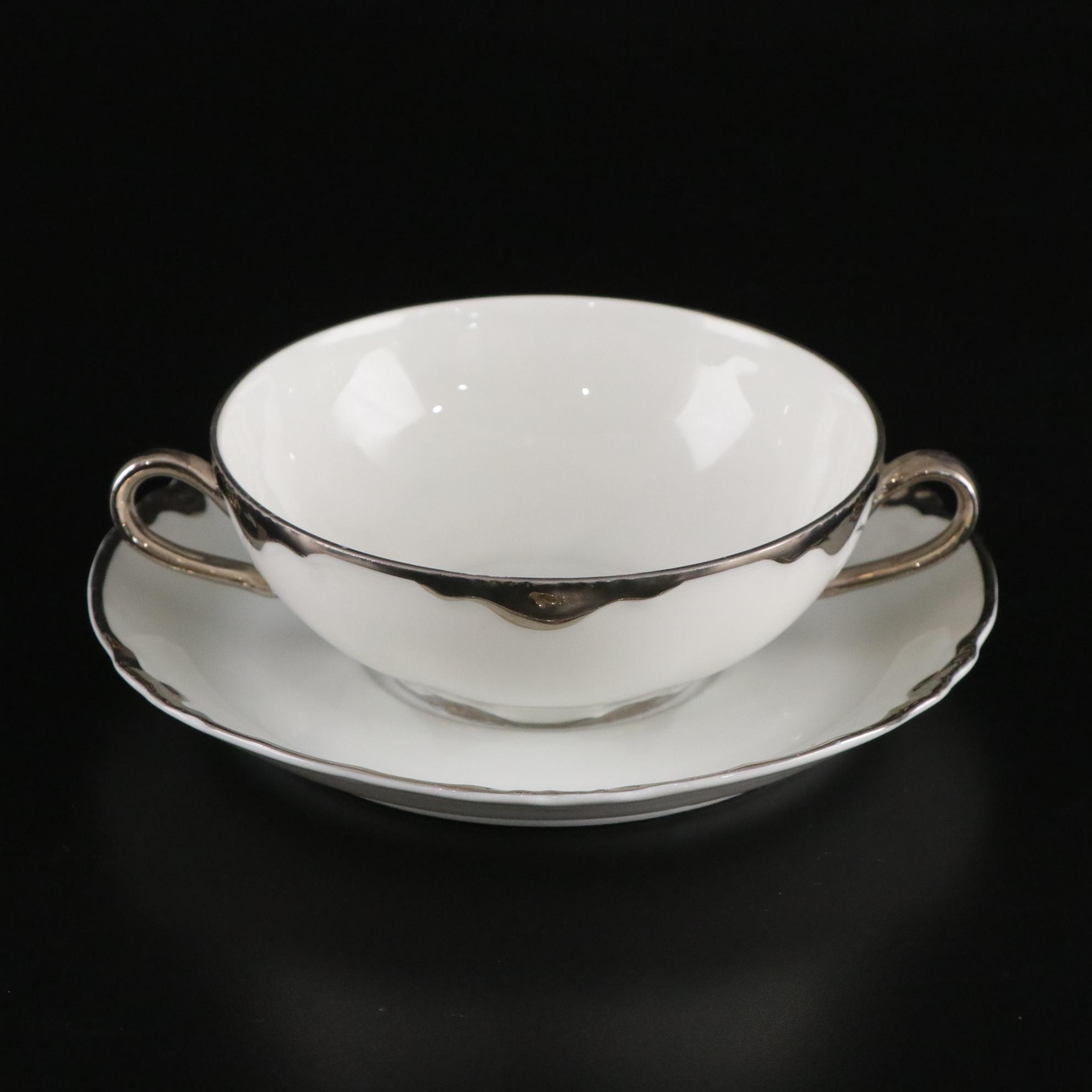 Thomas Bavaria Platinum Scallop Trim Porcelain Dinnerware Set for Four