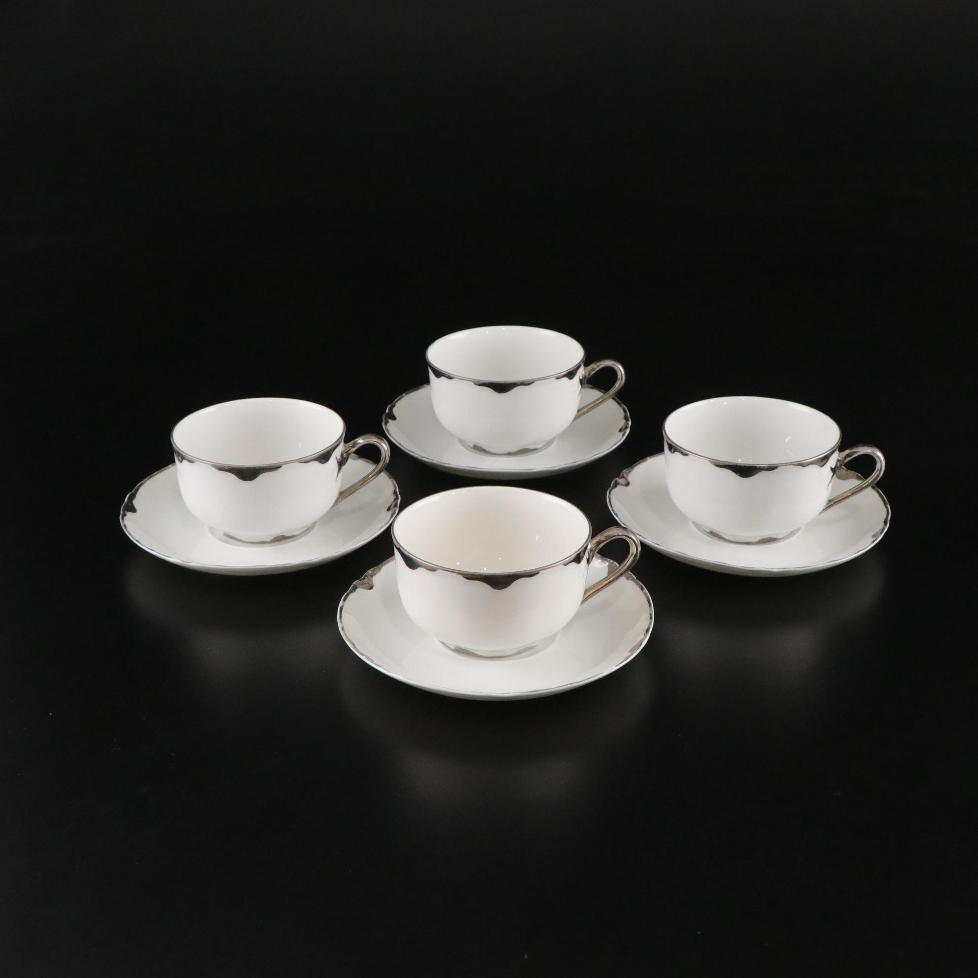 Thomas Bavaria Platinum Scallop Trim Porcelain Dinnerware Set for Four