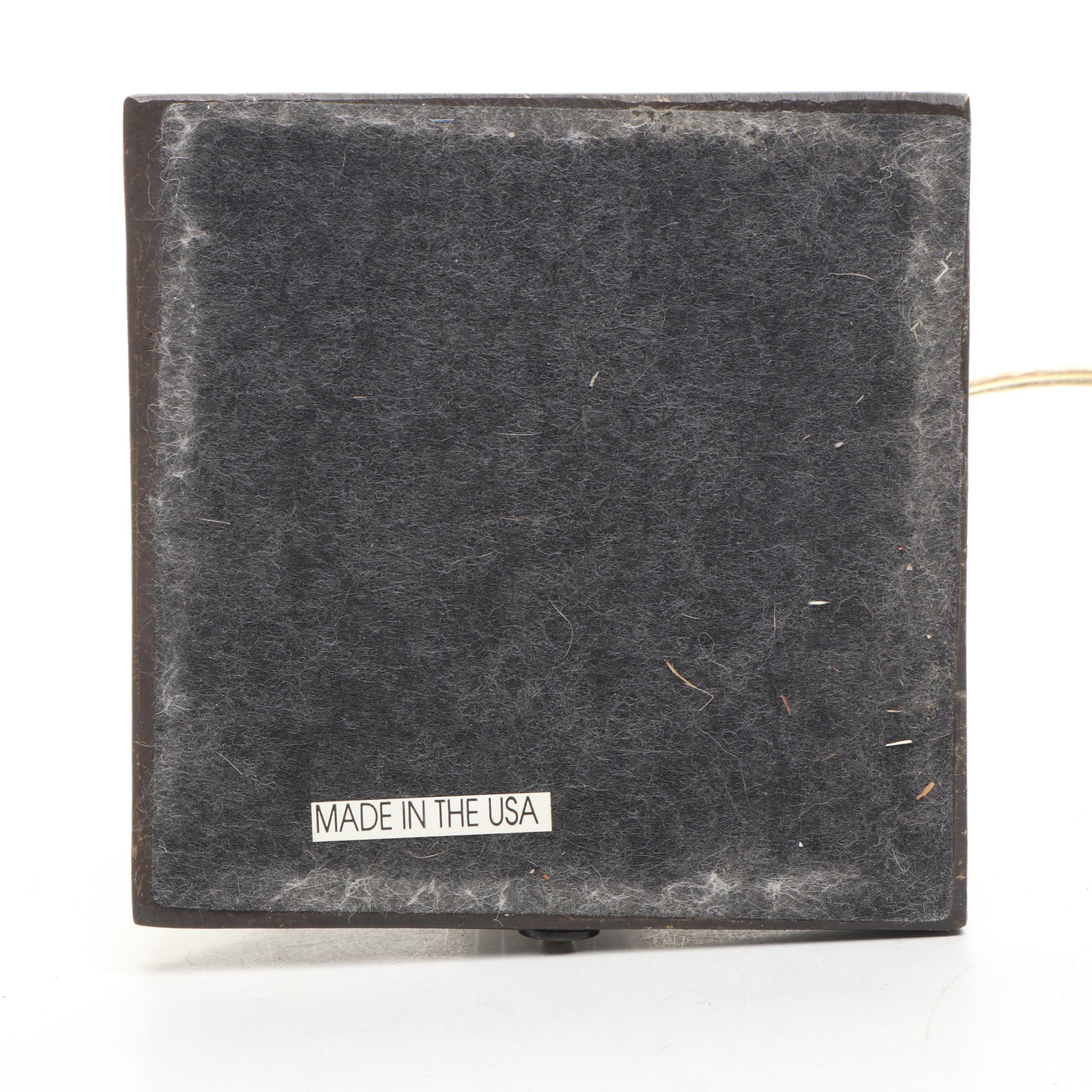 Dale Tiffany Mission Style Metal Lamp with Iridescent Slag Glass Shade, Overlay