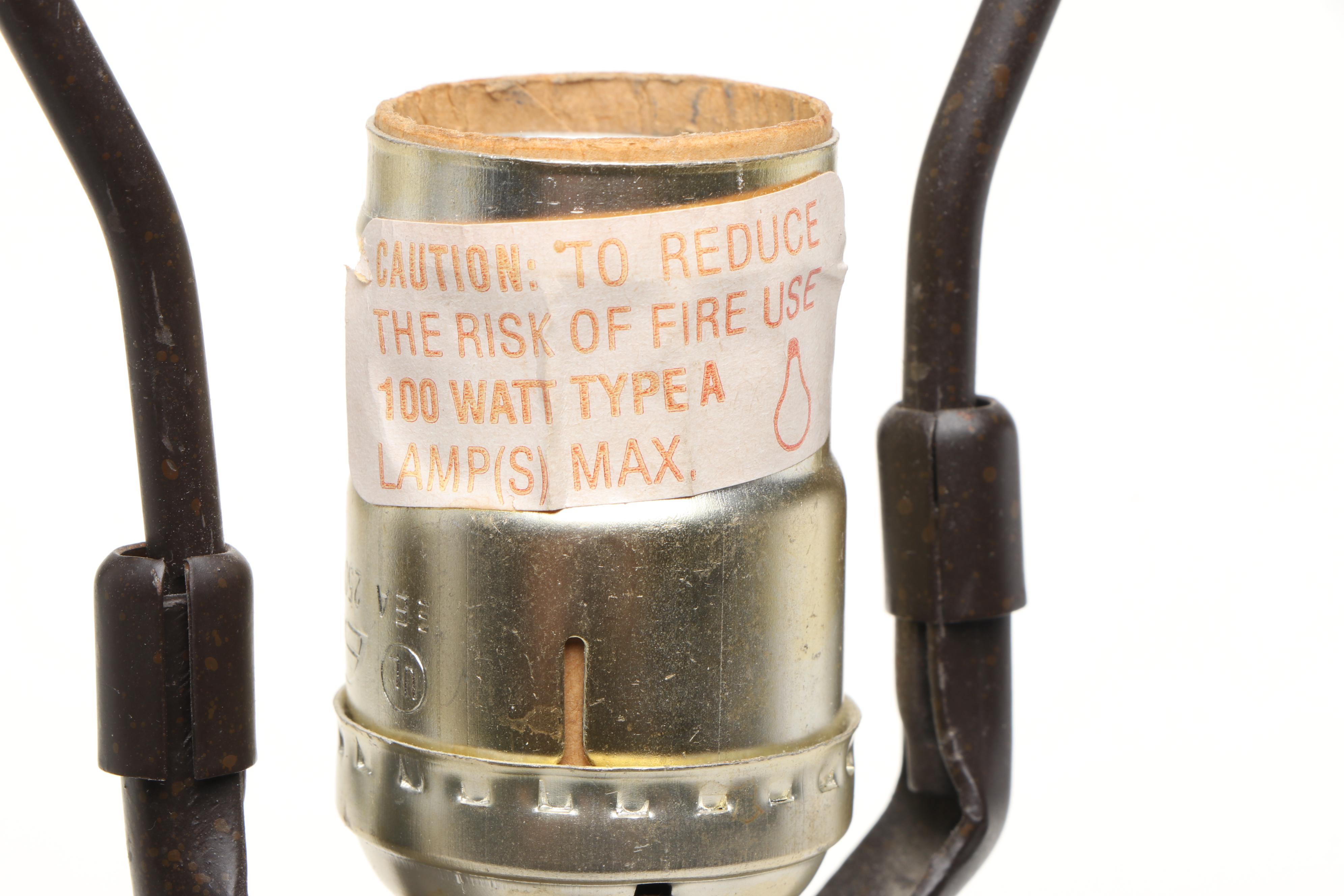 Dale Tiffany Mission Style Metal Lamp with Iridescent Slag Glass Shade, Overlay