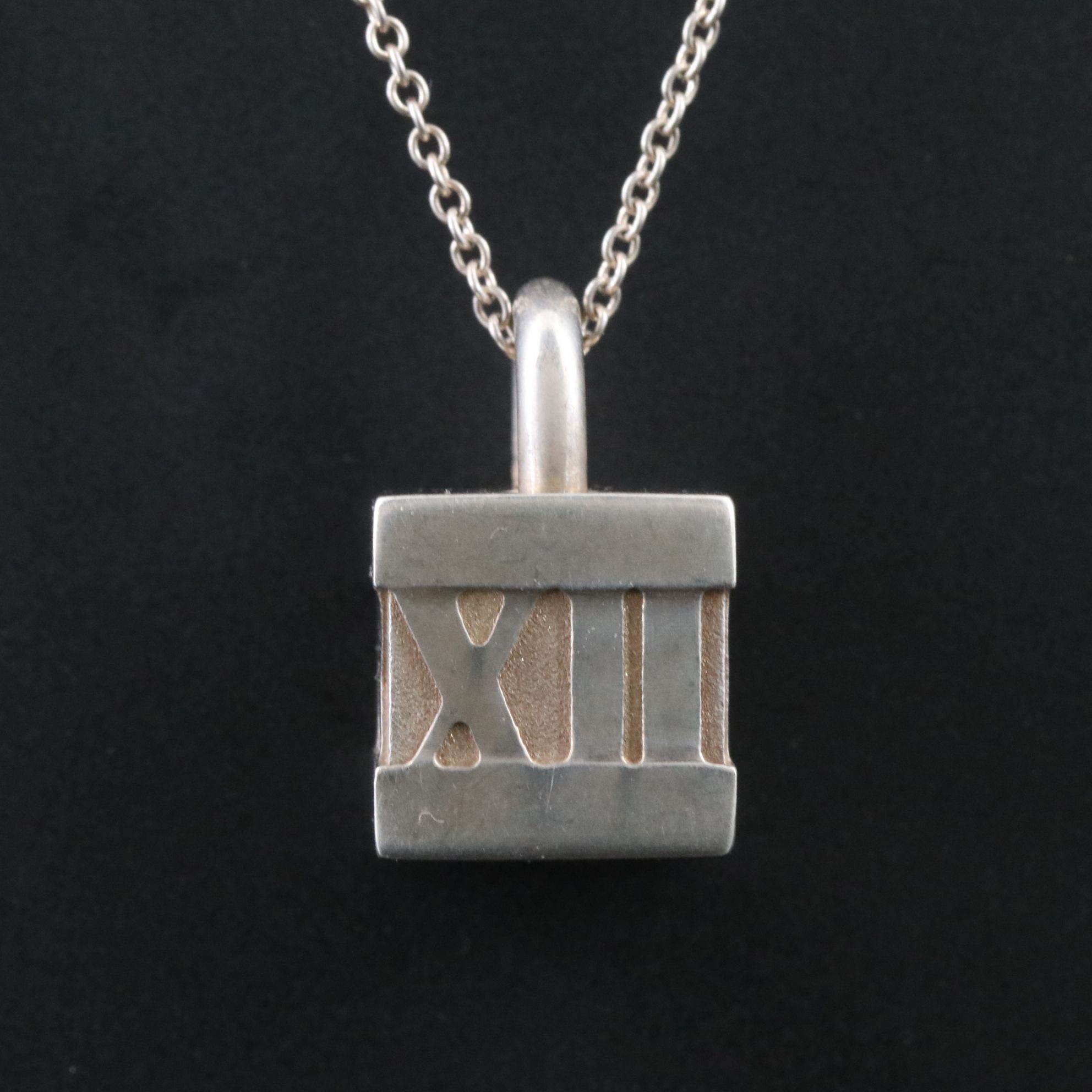 Tiffany & Co. Atlas Sterling Cube Padlock Pendant Necklace