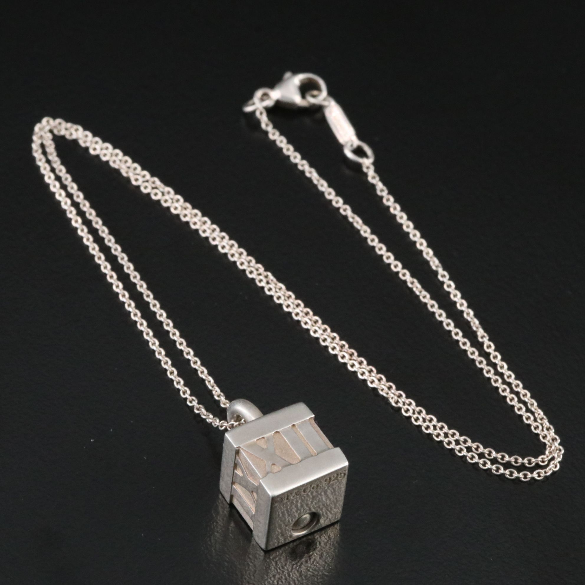 Tiffany & Co. Atlas Sterling Cube Padlock Pendant Necklace