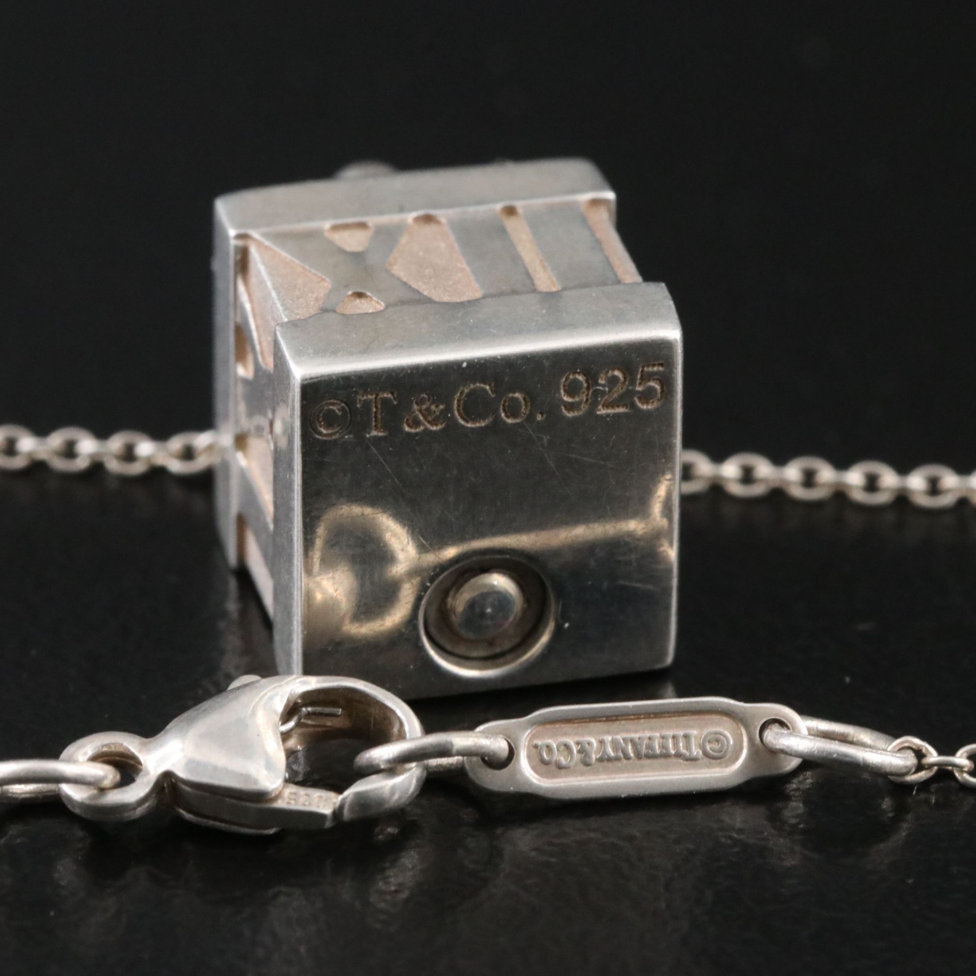 Tiffany & Co. Atlas Sterling Cube Padlock Pendant Necklace