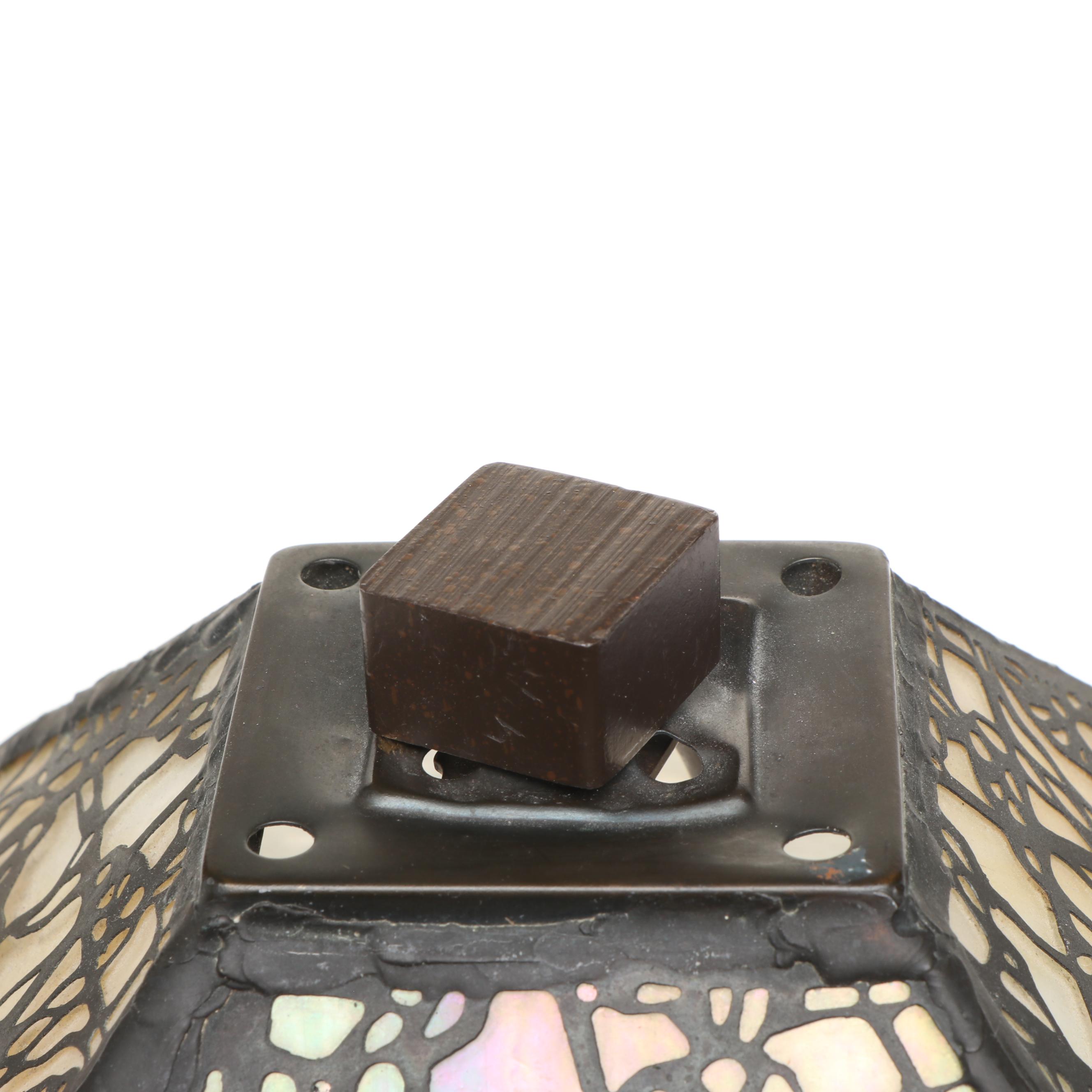 Dale Tiffany Mission Style Metal Lamp with Iridescent Slag Glass Shade, Overlay