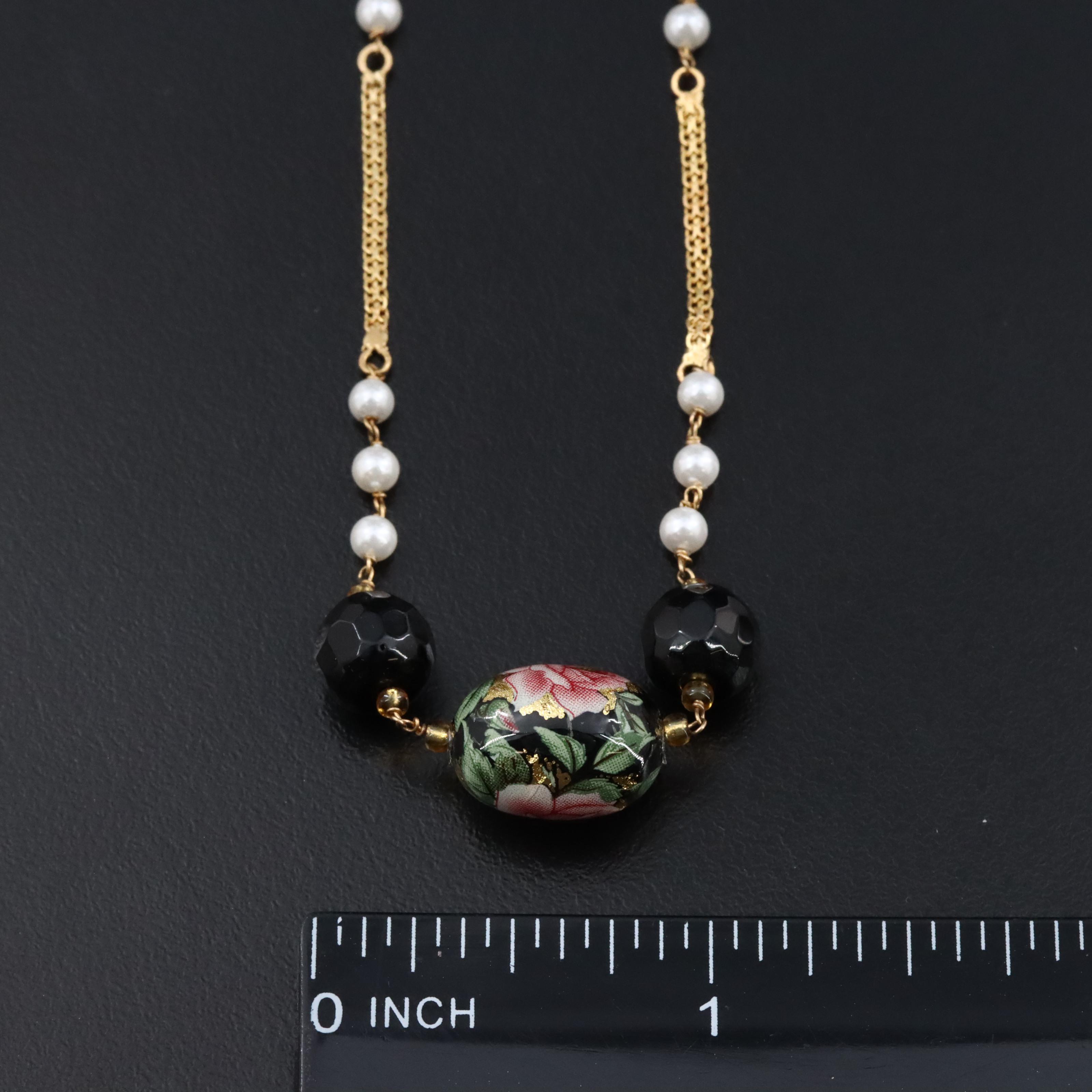 14K Faux Pearl, Quartzite, and Glass Necklace