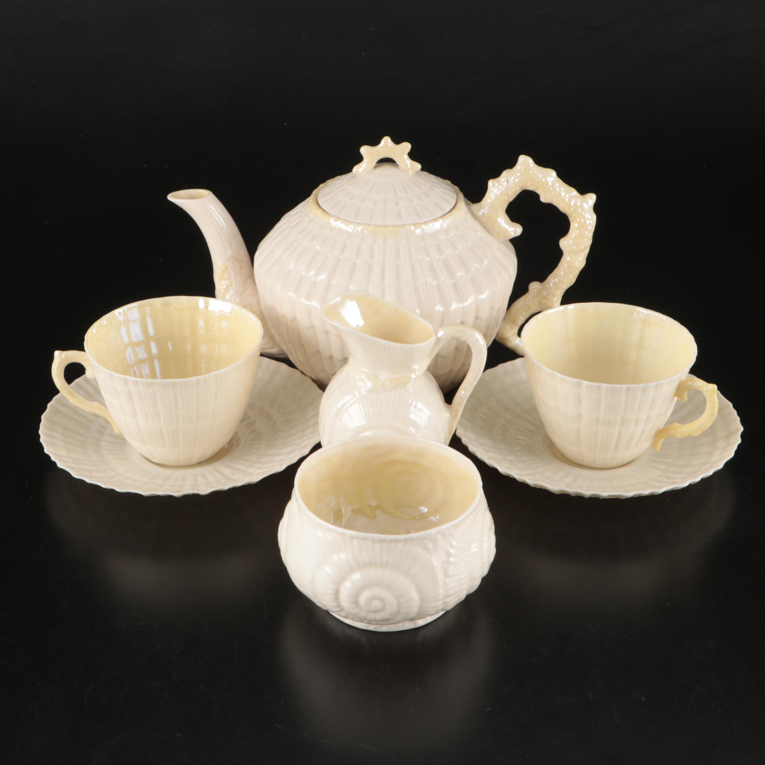 Belleek "Limpet" Porcelain Tea Set with "Toy Shell" Creamer and Sugar