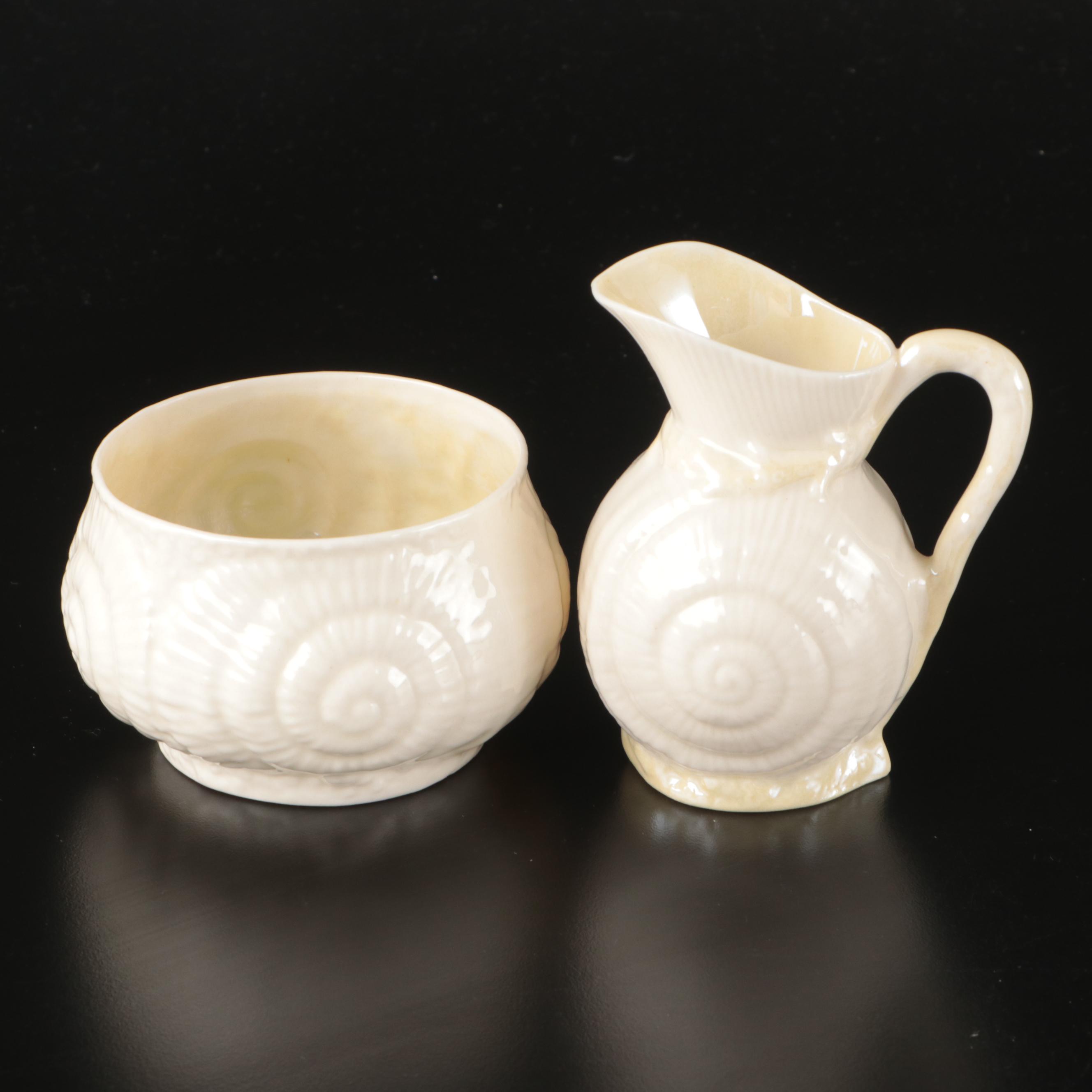 Belleek "Limpet" Porcelain Tea Set with "Toy Shell" Creamer and Sugar