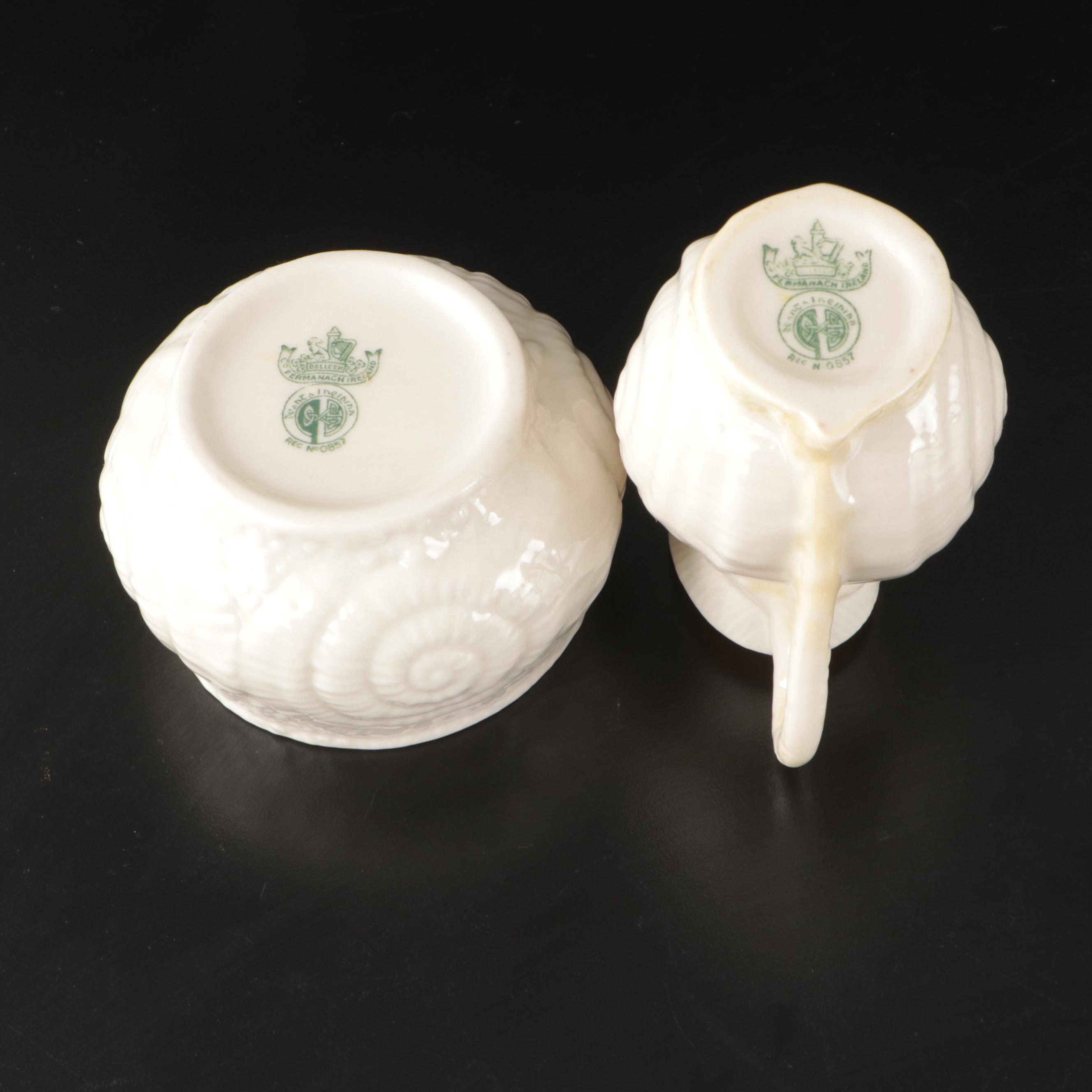 Belleek "Limpet" Porcelain Tea Set with "Toy Shell" Creamer and Sugar