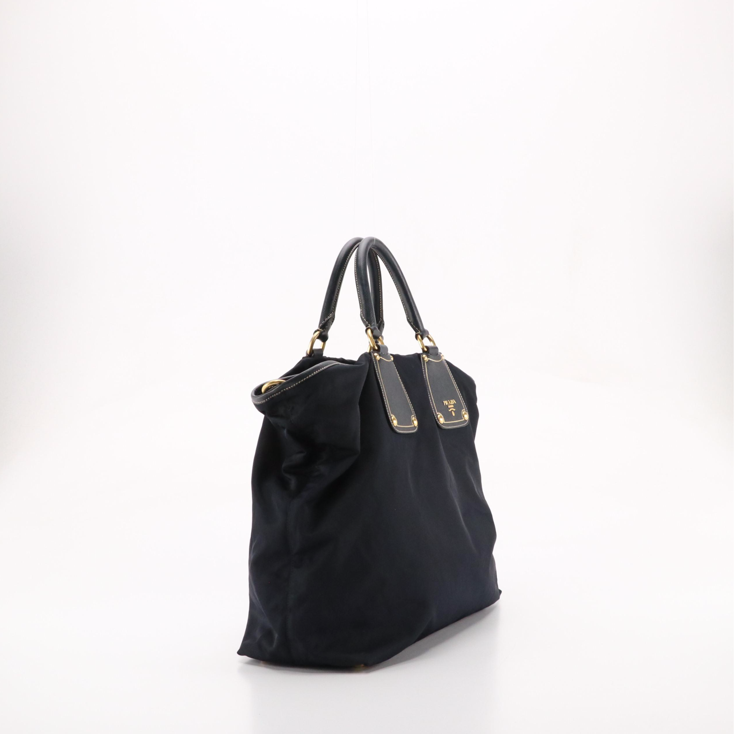 Prada Navy Tessuto Nylon and Saffiano Leather Two-Way Tote