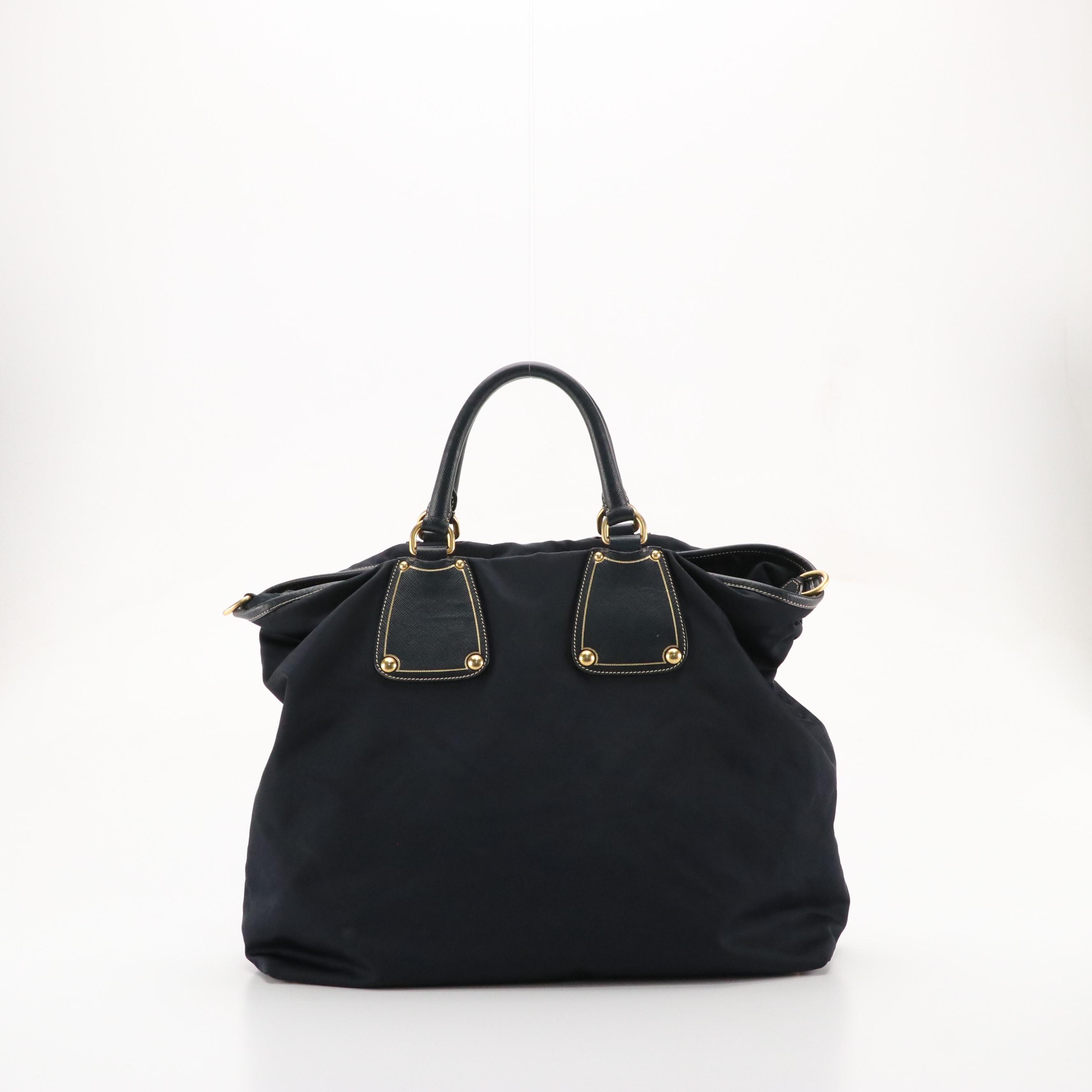 Prada Navy Tessuto Nylon and Saffiano Leather Two-Way Tote