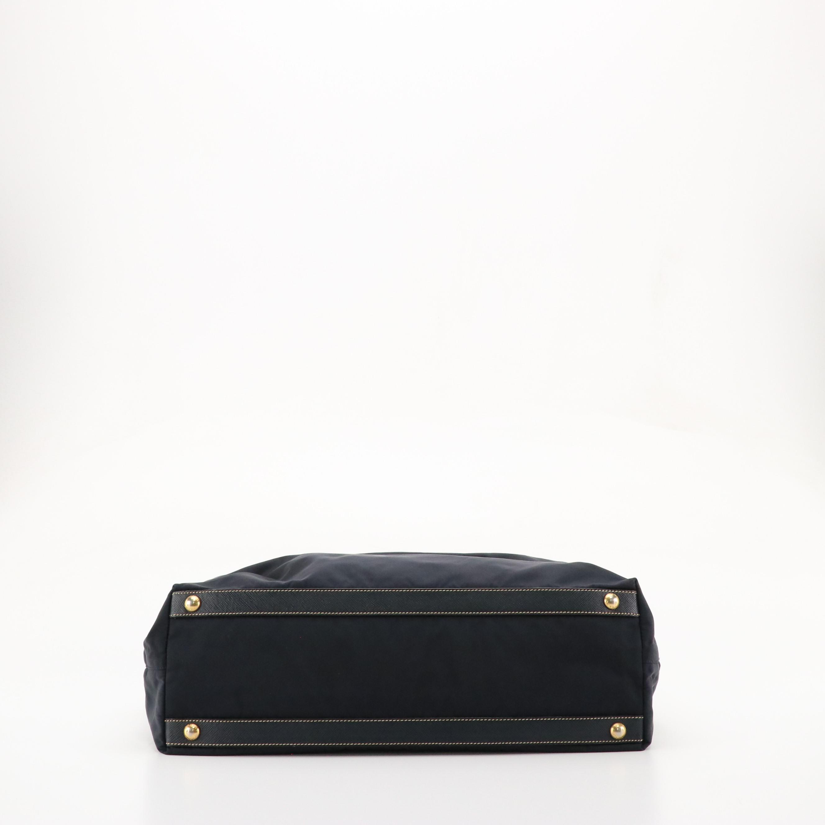 Prada Navy Tessuto Nylon and Saffiano Leather Two-Way Tote