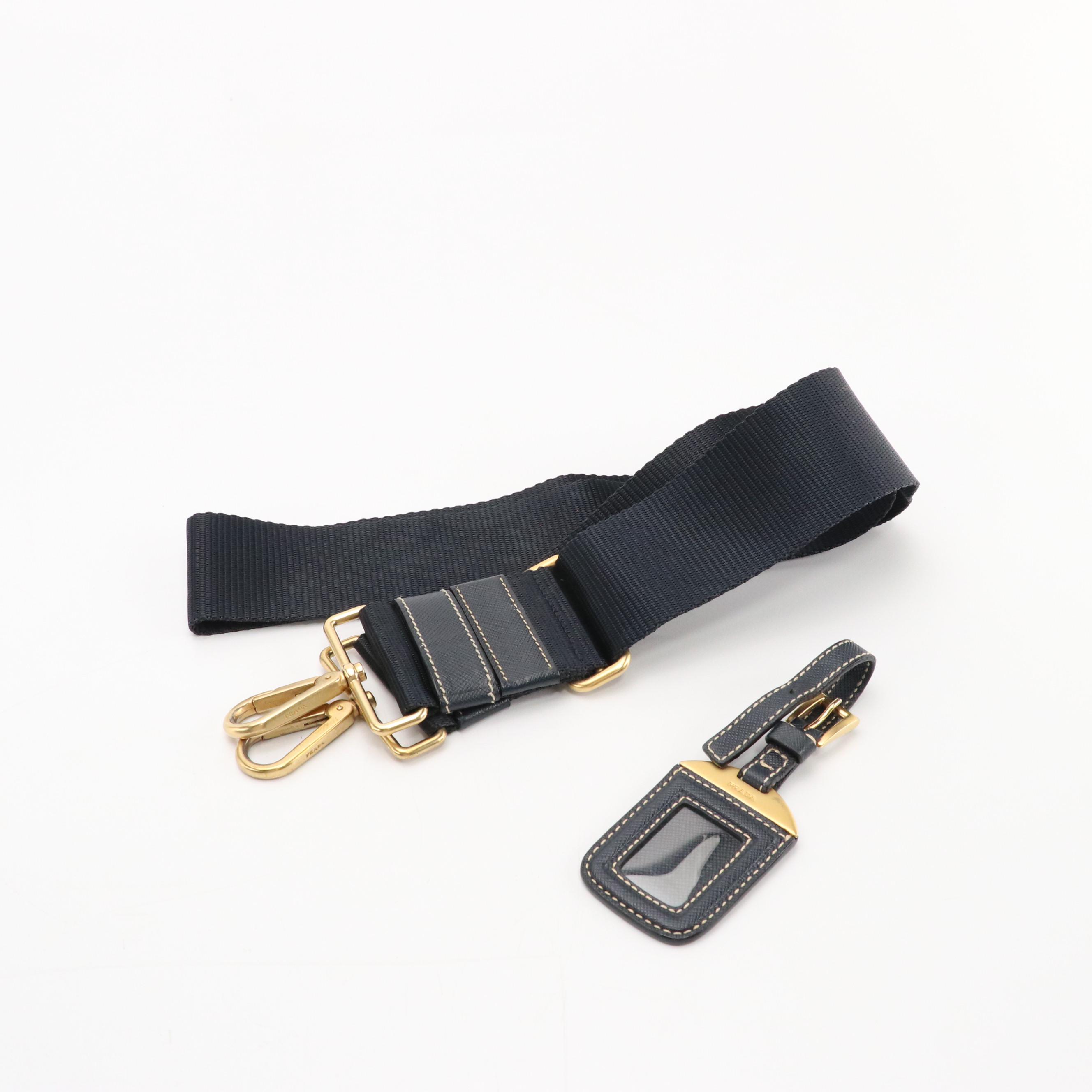 Prada Navy Tessuto Nylon and Saffiano Leather Two-Way Tote