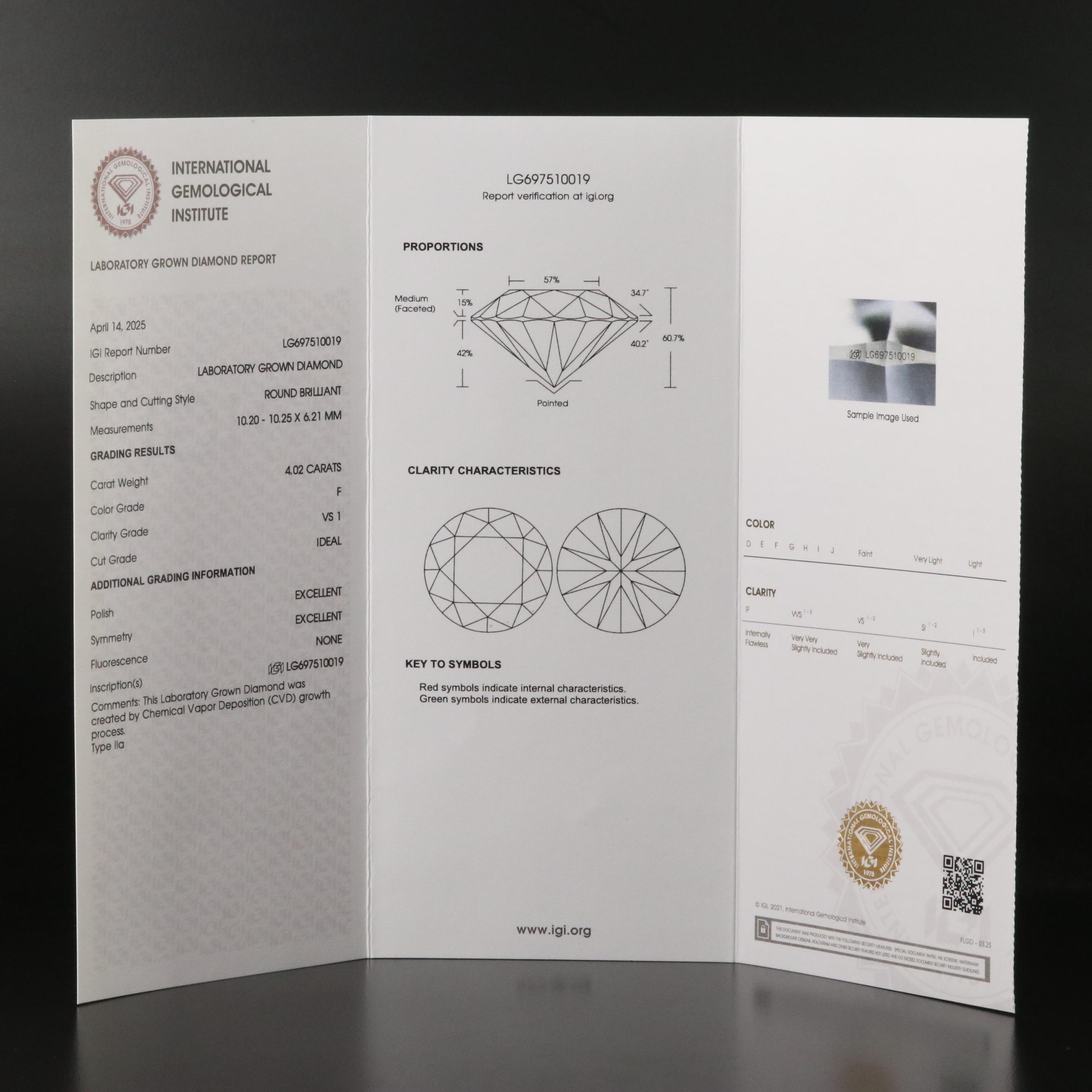 18K 4.02 CT Lab Grown Diamond Solitaire Ring with IGI Report