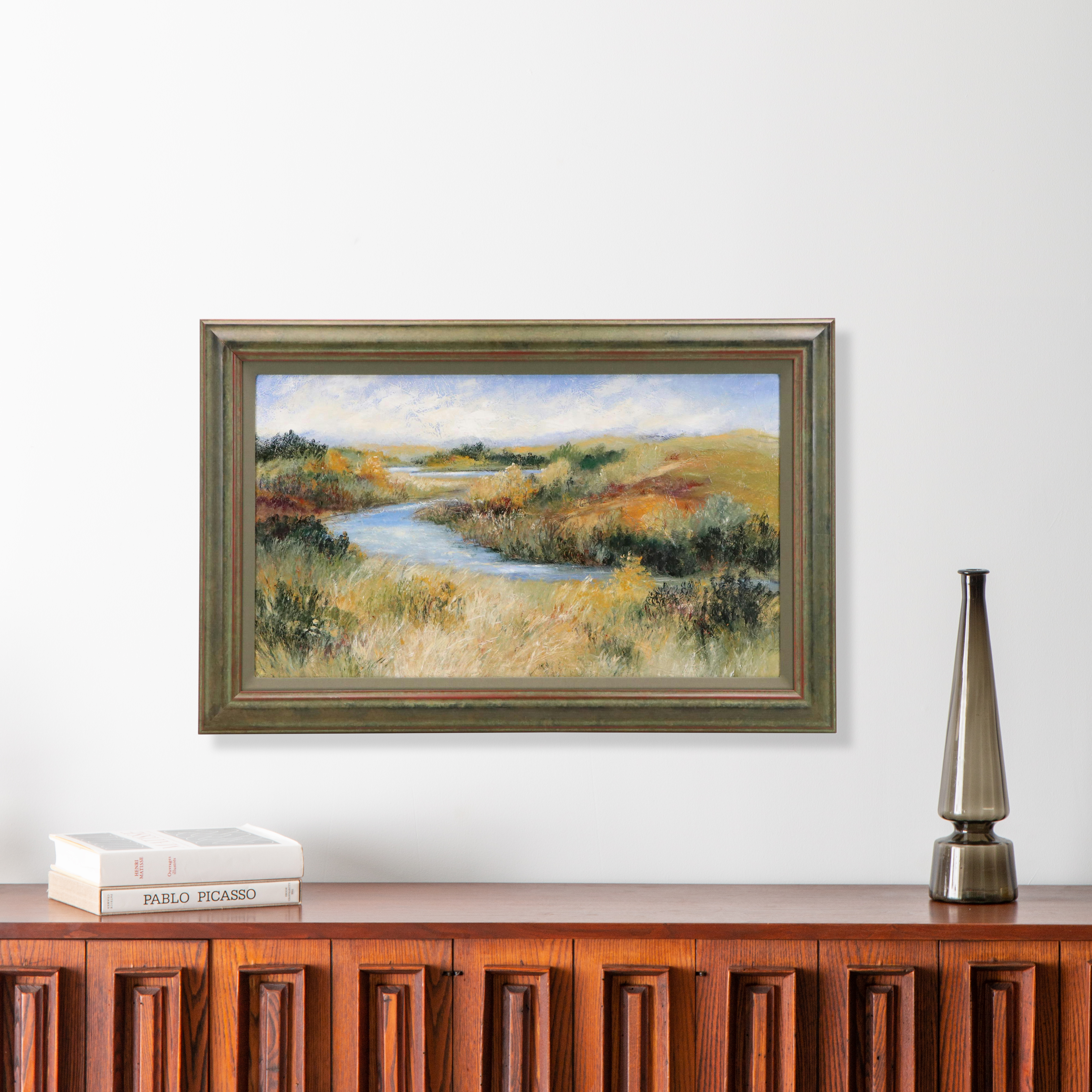 Impasto Landscape Oil Painting of Meandering River, Late 20th to Early 21st C.