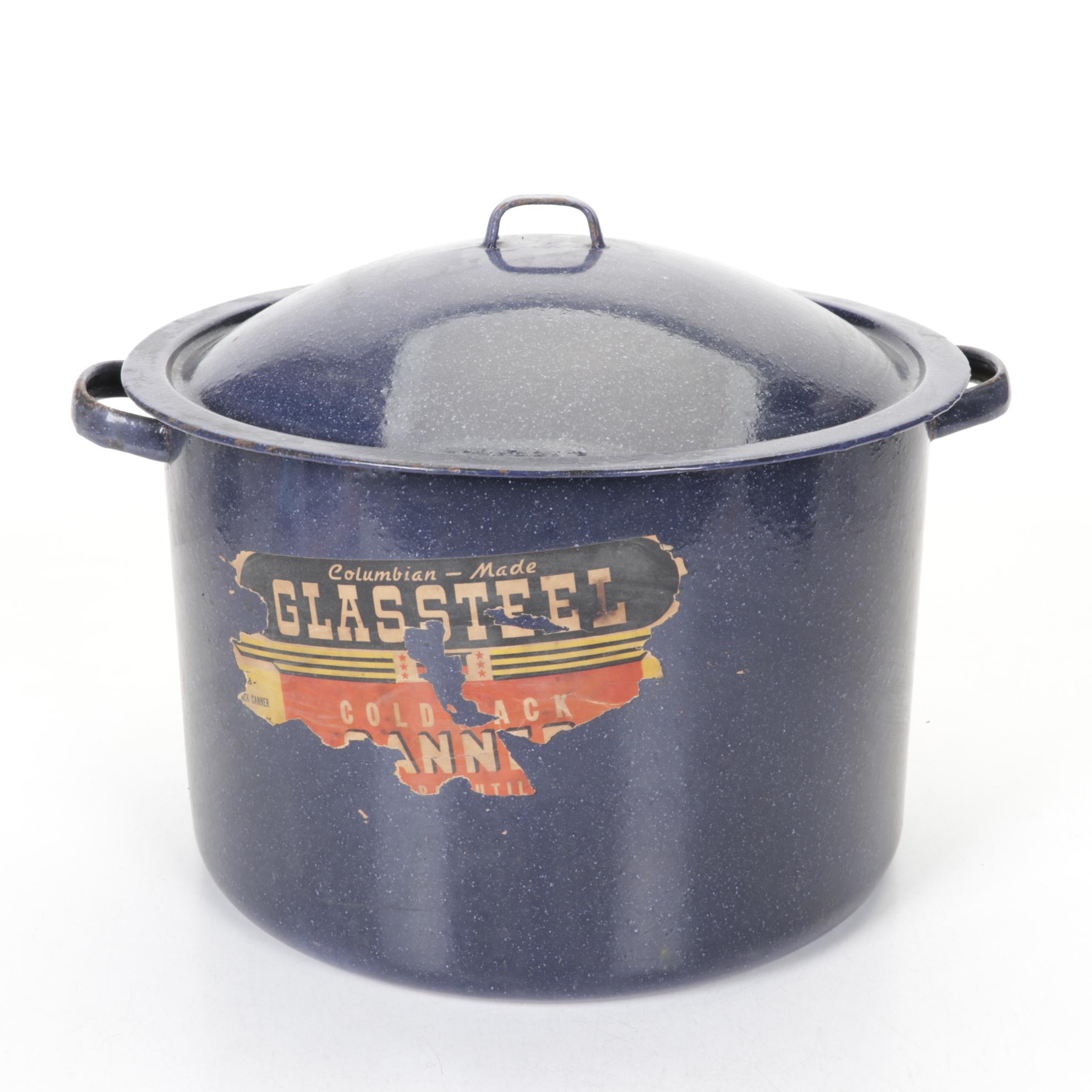 Enameled Metal Canning Pot with Rack and a Pail, Mid to Late 20th Century