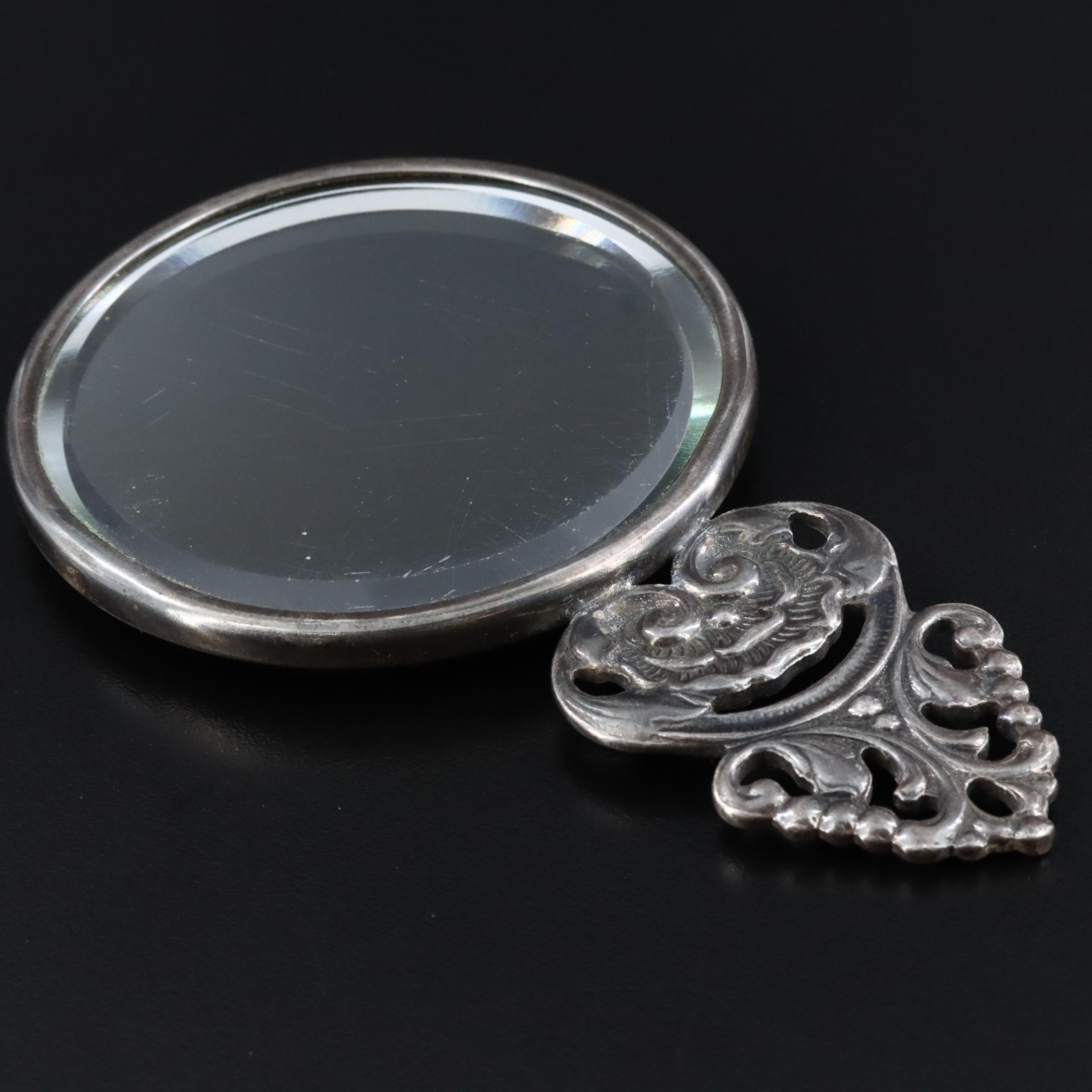 Hans Jensen Repoussé Dutch Baroque Style Silver Plate Hand Miror