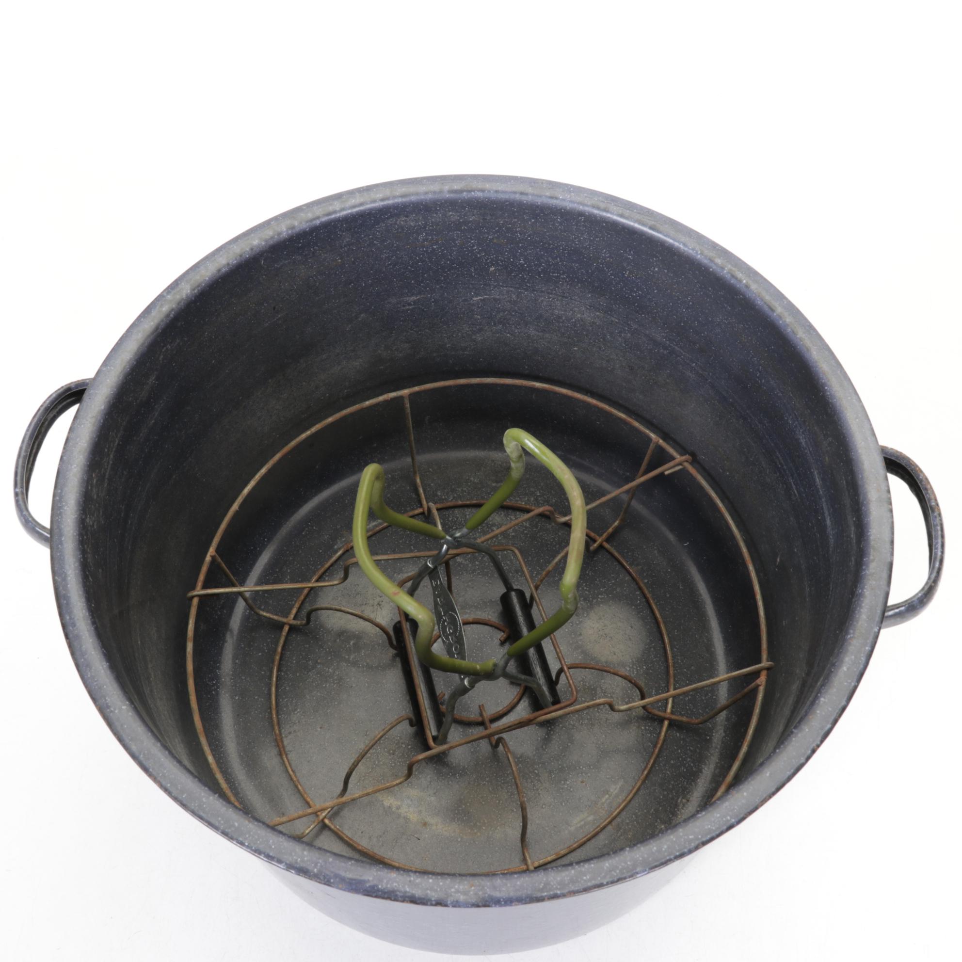 Enameled Metal Canning Pot with Rack and a Pail, Mid to Late 20th Century