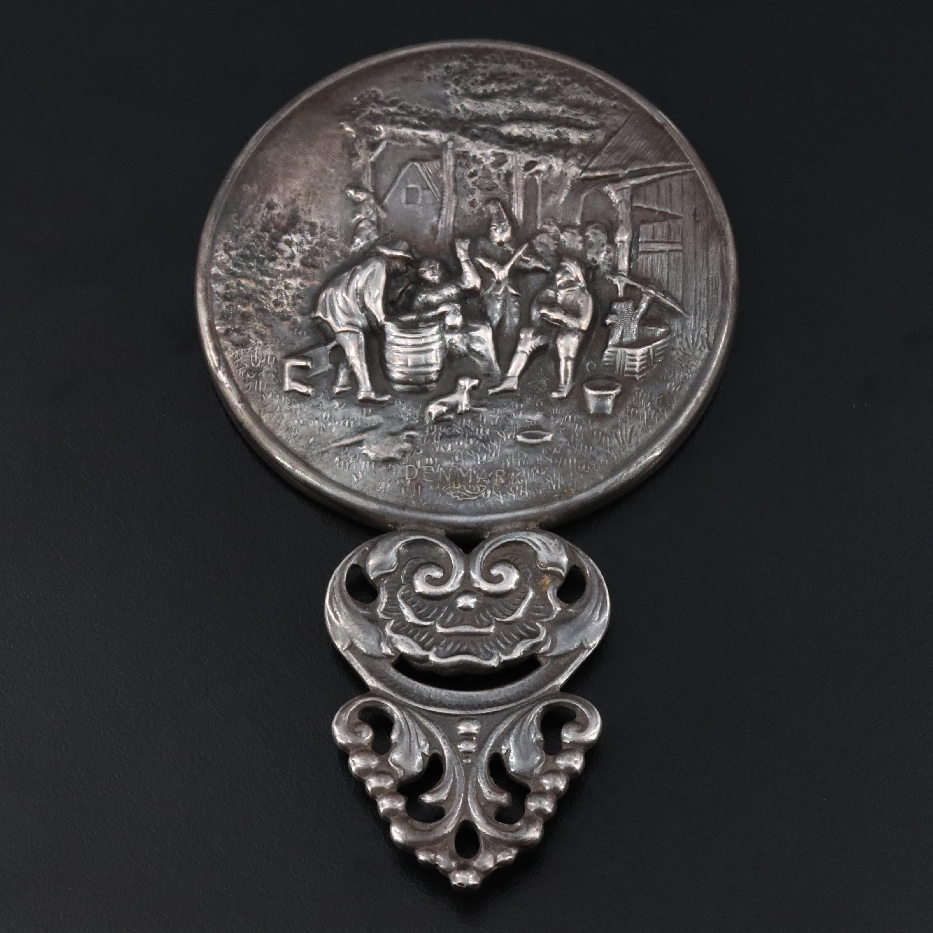 Hans Jensen Repoussé Dutch Baroque Style Silver Plate Hand Miror