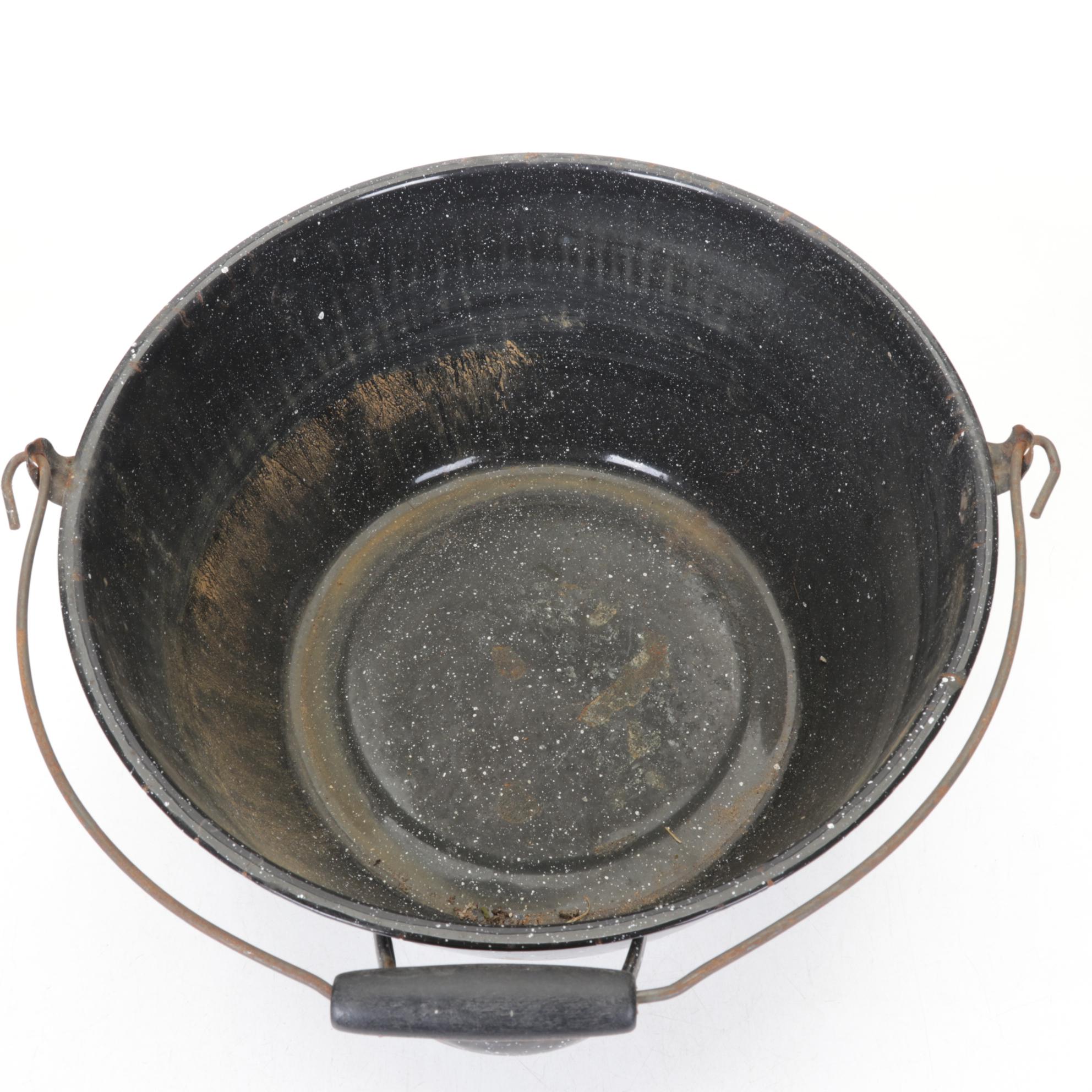 Enameled Metal Canning Pot with Rack and a Pail, Mid to Late 20th Century