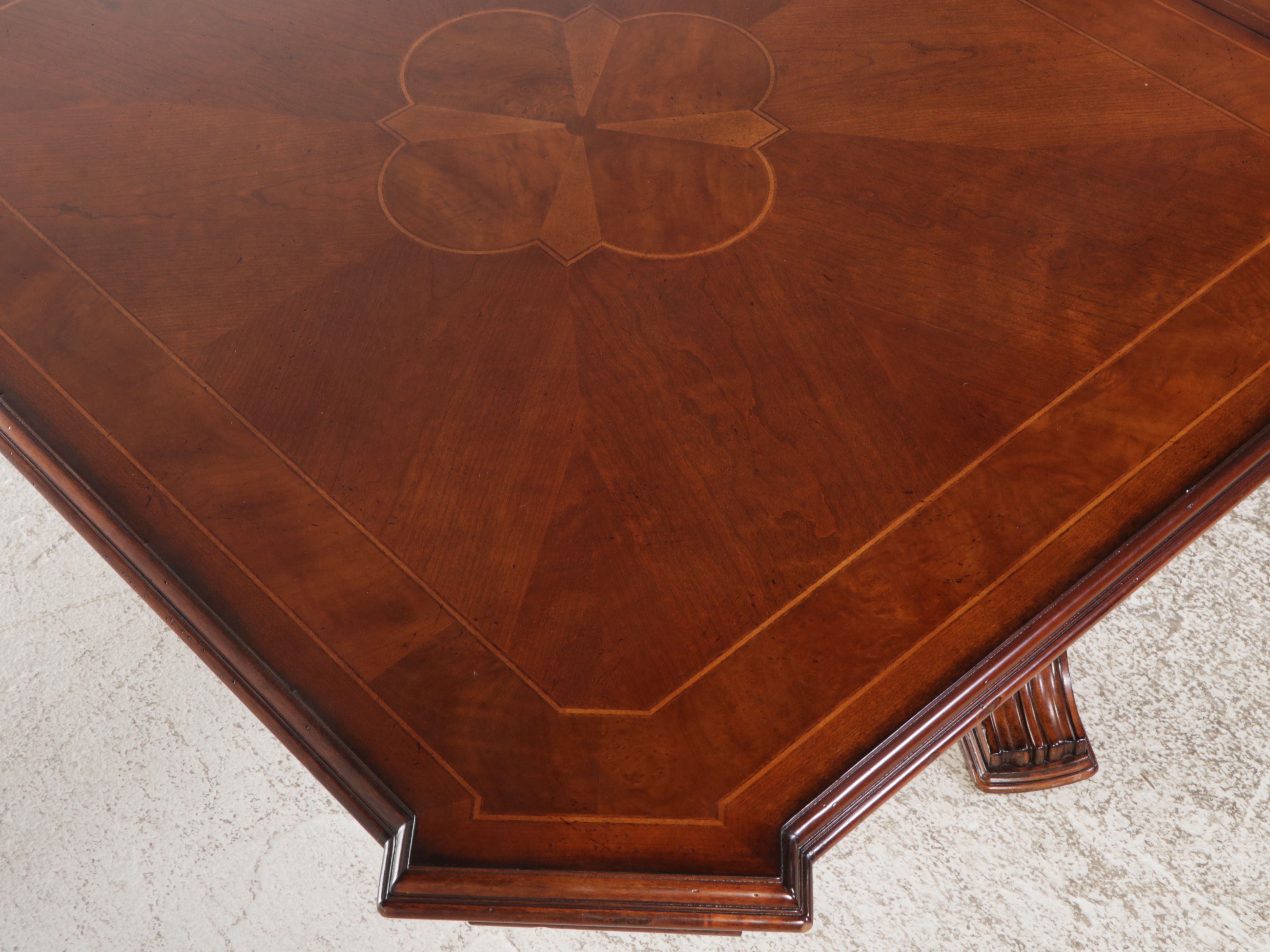 Mahogany Inlaid Double Pedestal Dining Table with Eight Chairs