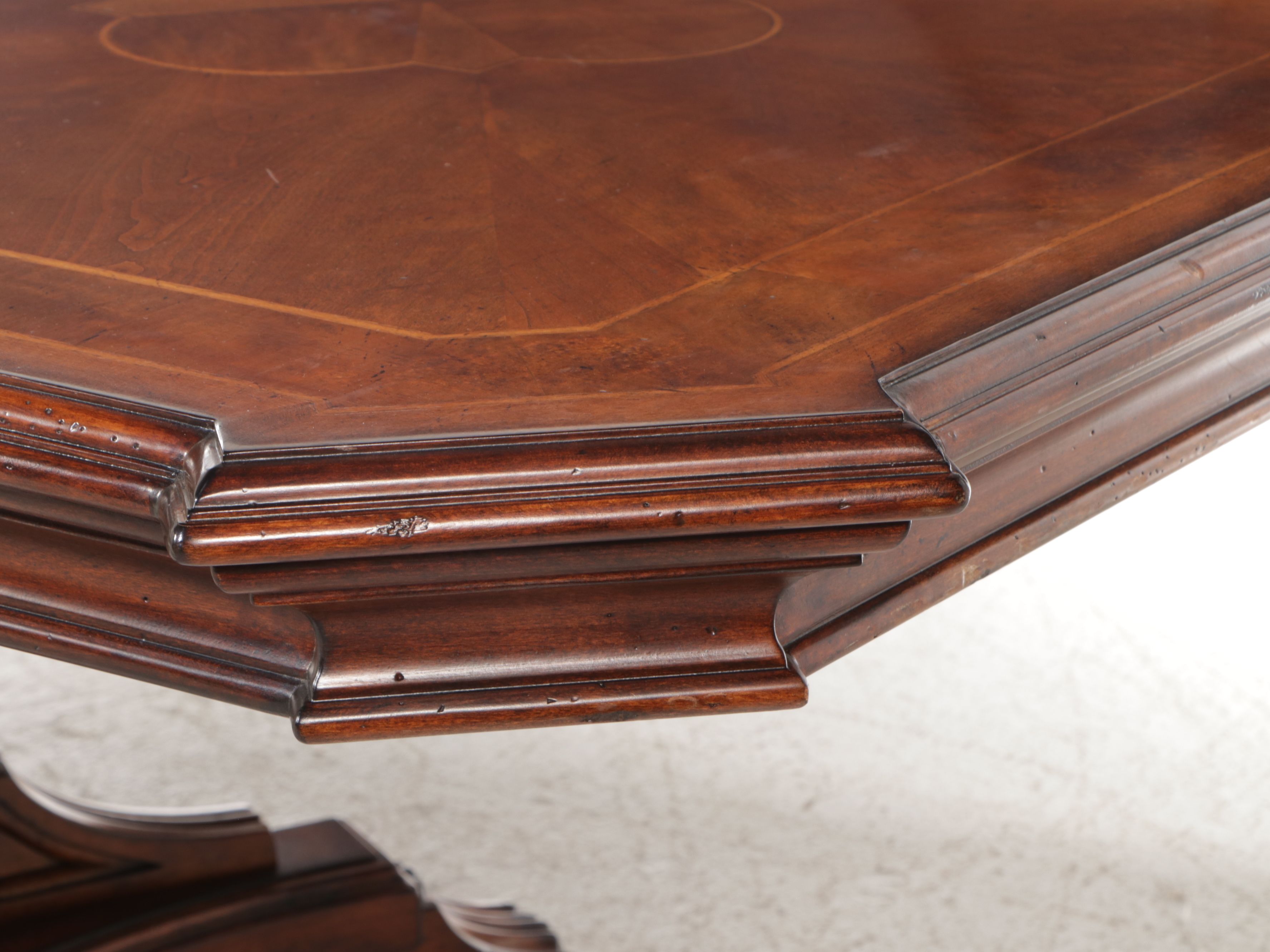 Mahogany Inlaid Double Pedestal Dining Table with Eight Chairs