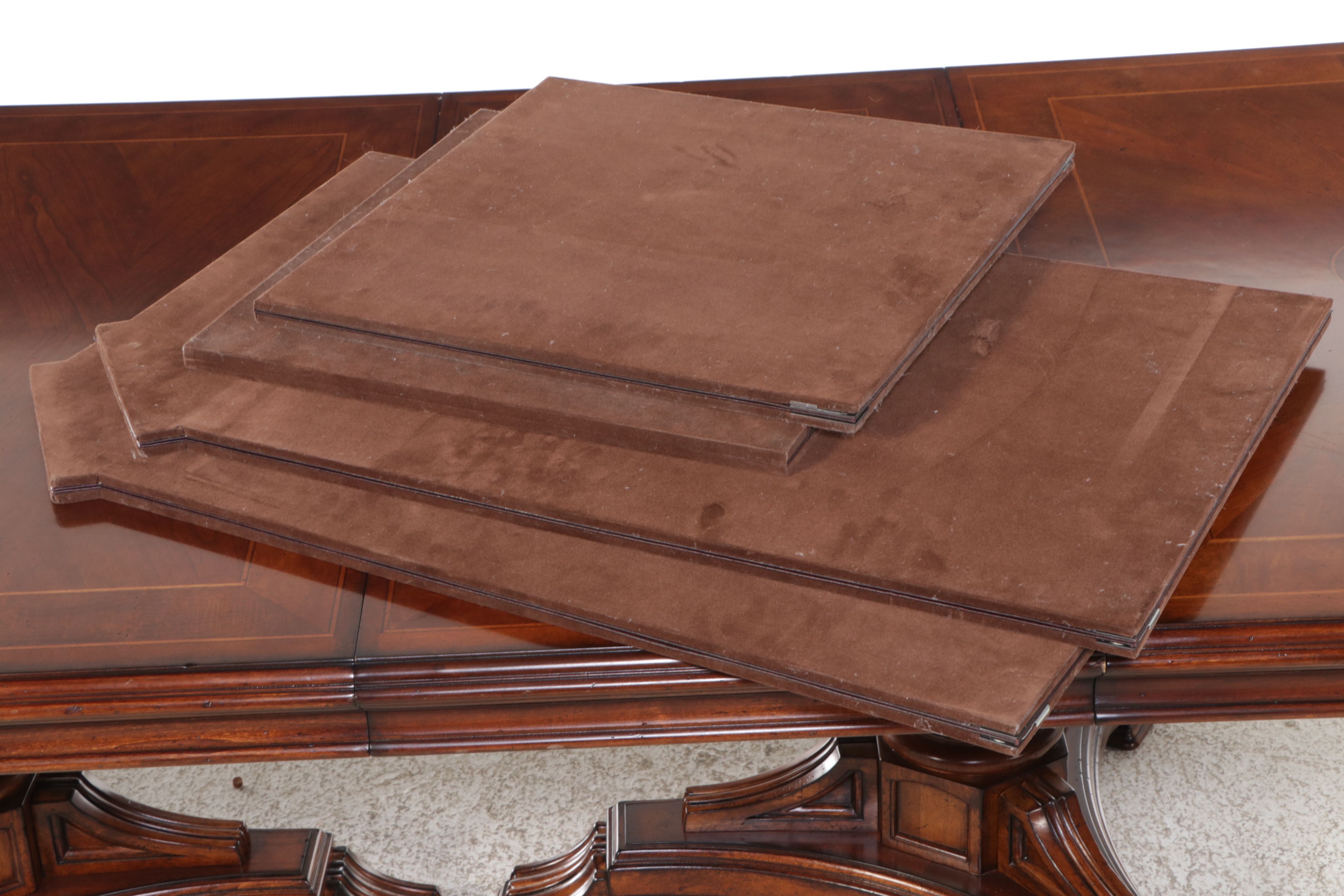 Mahogany Inlaid Double Pedestal Dining Table with Eight Chairs