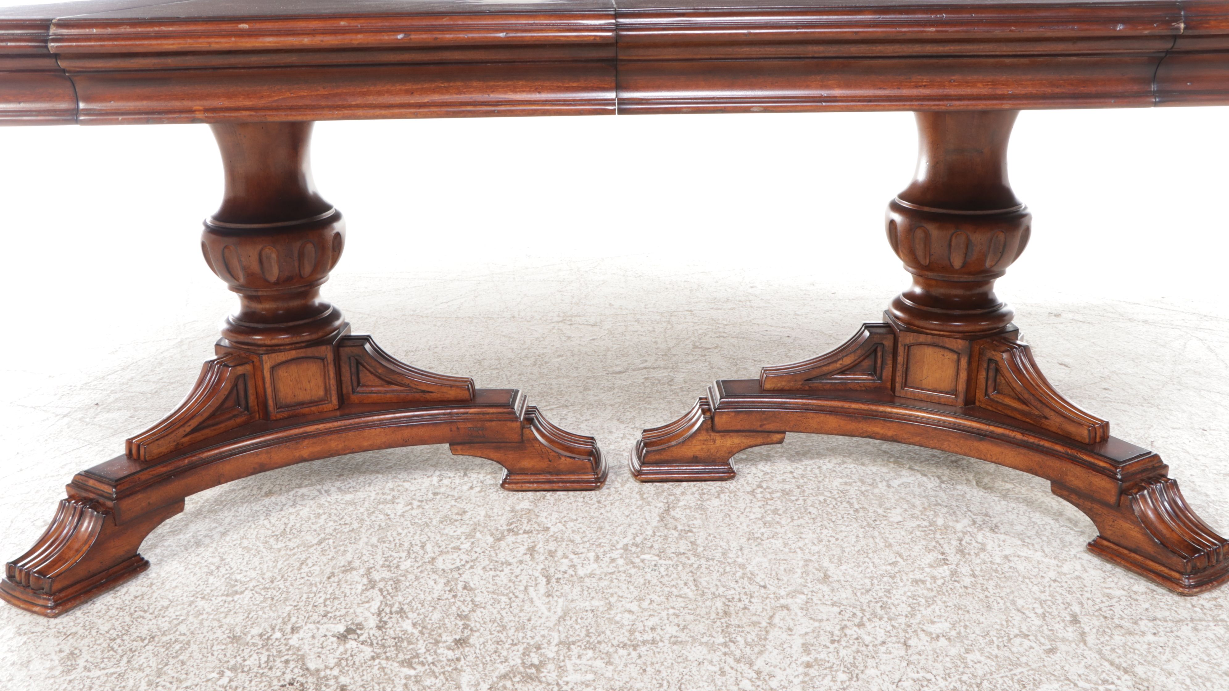 Mahogany Inlaid Double Pedestal Dining Table with Eight Chairs