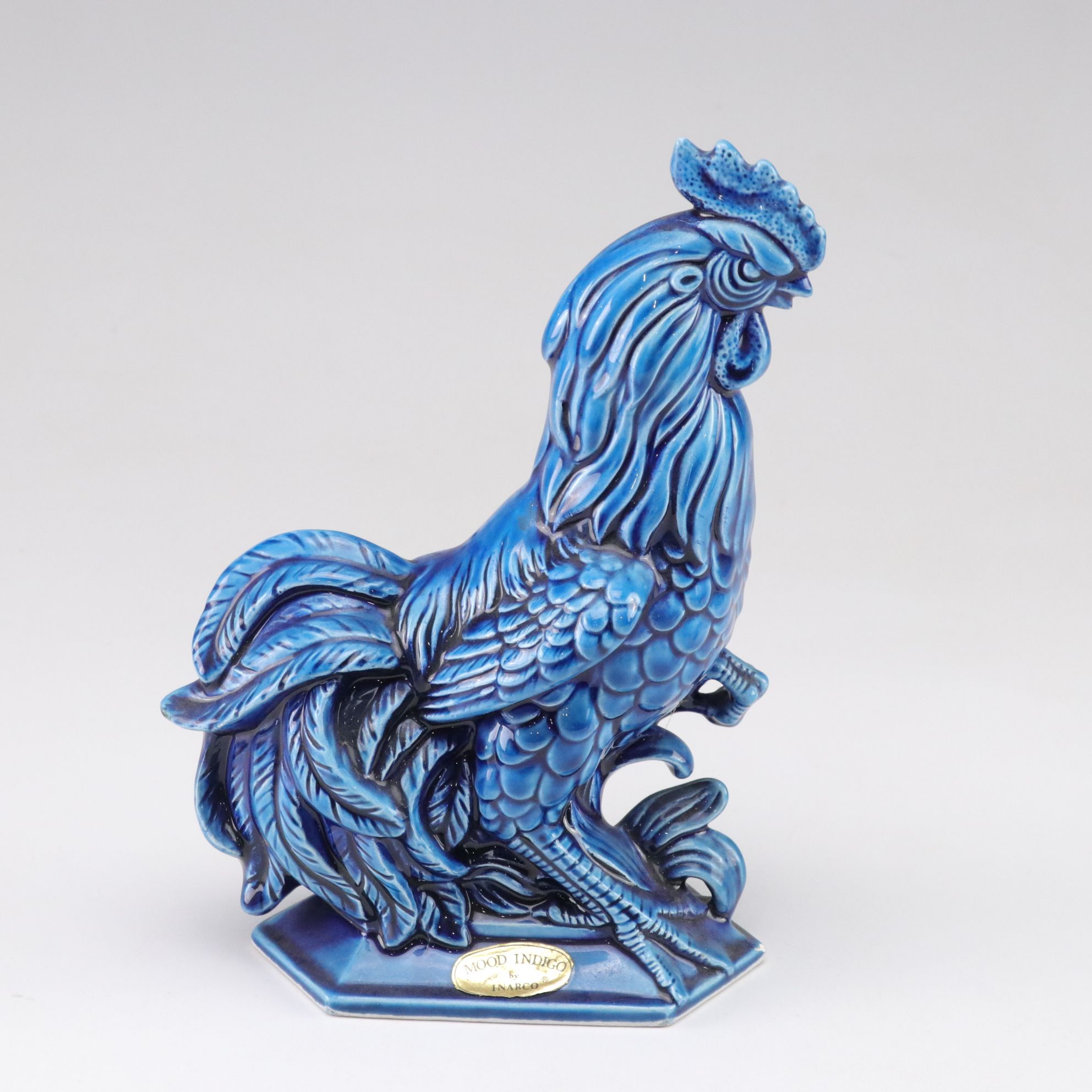 Inarco "Mood Indigo" Blue Ceramic Roosters