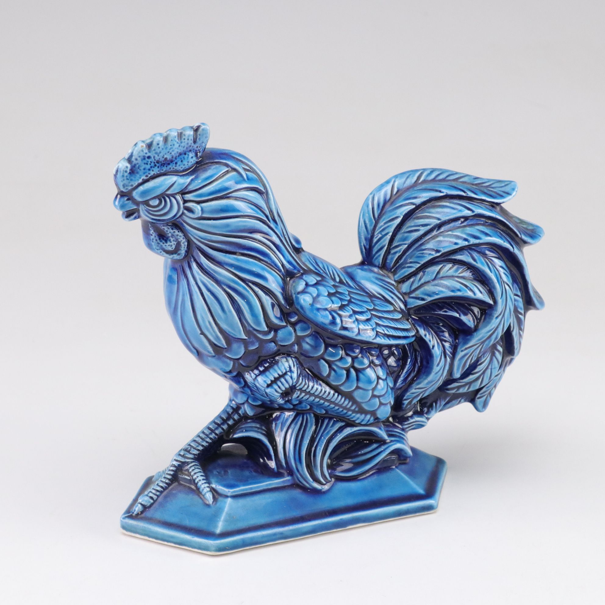 Inarco "Mood Indigo" Blue Ceramic Roosters