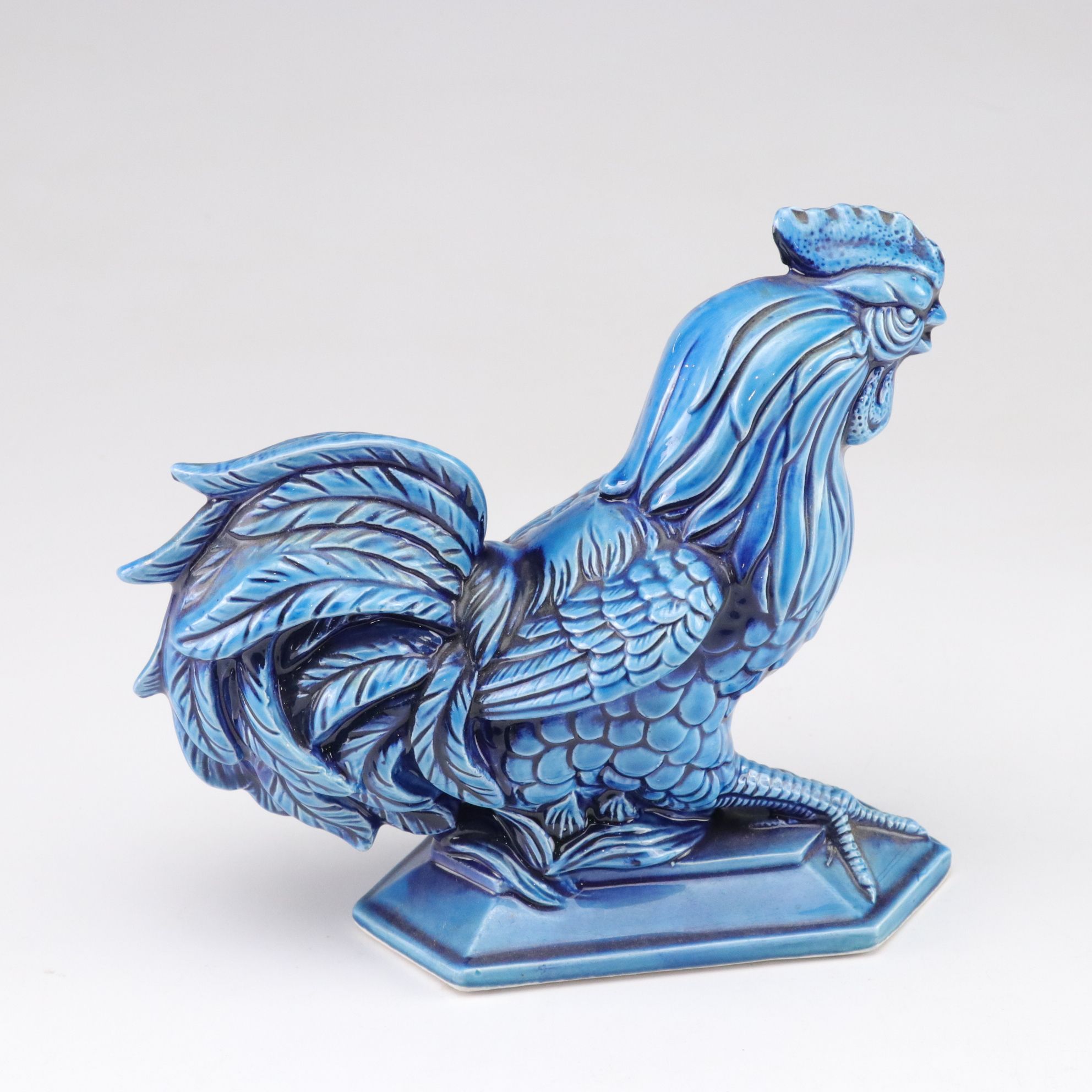 Inarco "Mood Indigo" Blue Ceramic Roosters