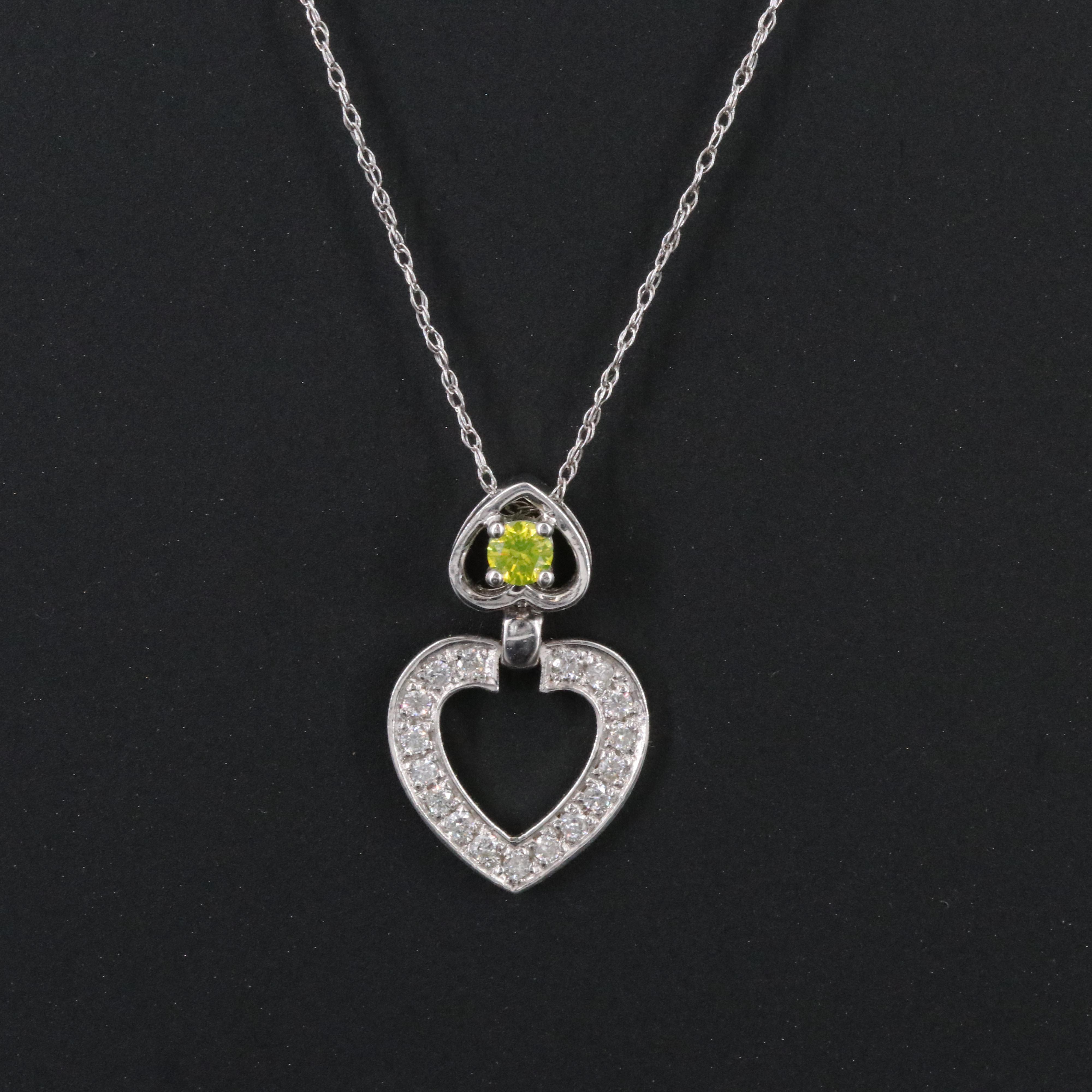 18K 0.27 CTW Diamond Heart Pendant Necklace with Fancy Center