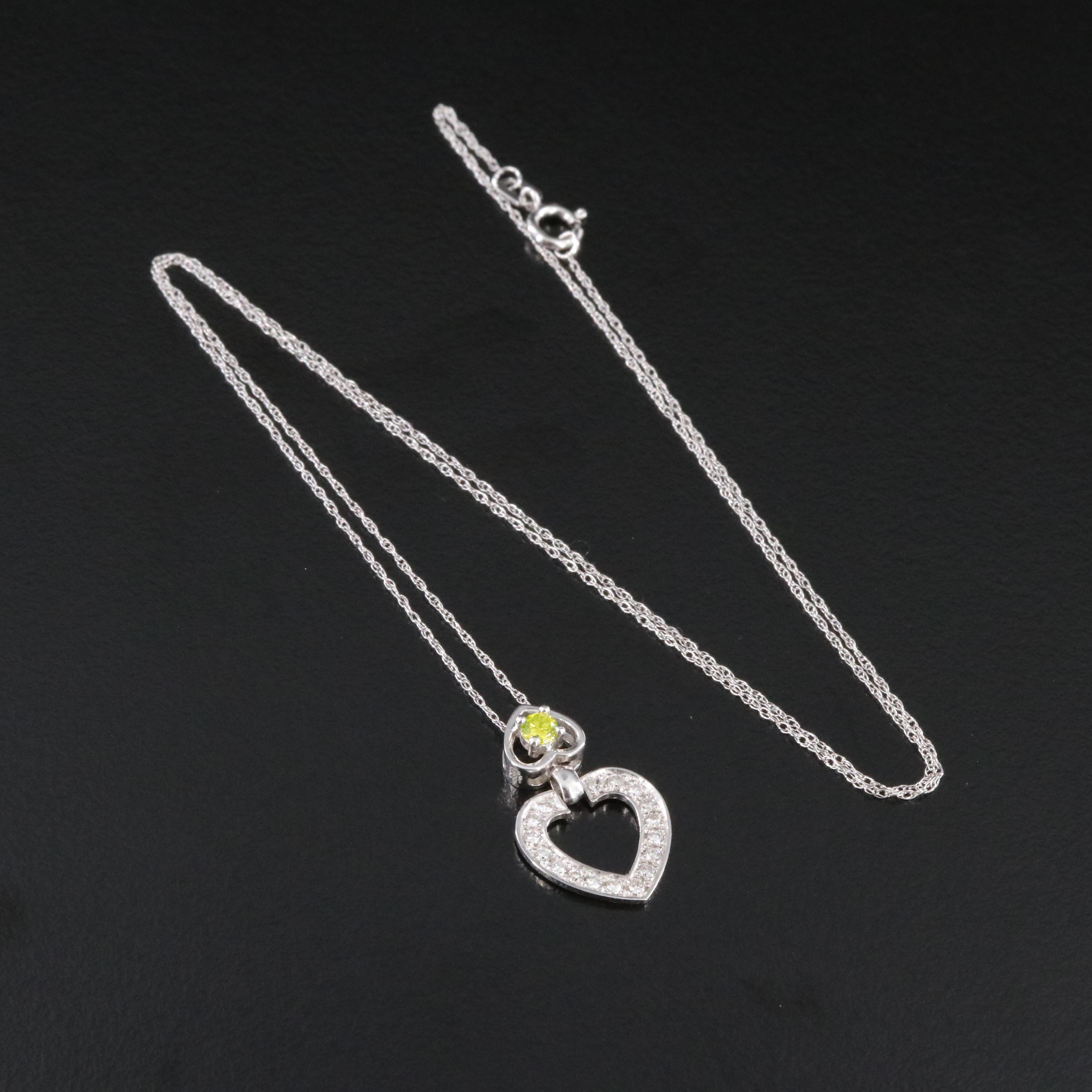 18K 0.27 CTW Diamond Heart Pendant Necklace with Fancy Center