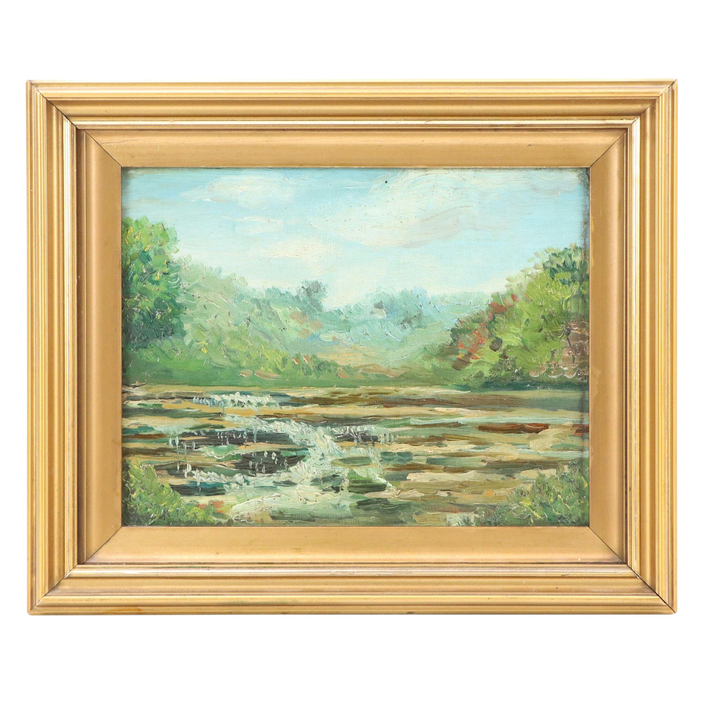 Impasto Oil Painting of Step Waterfalls, Early 20th Century