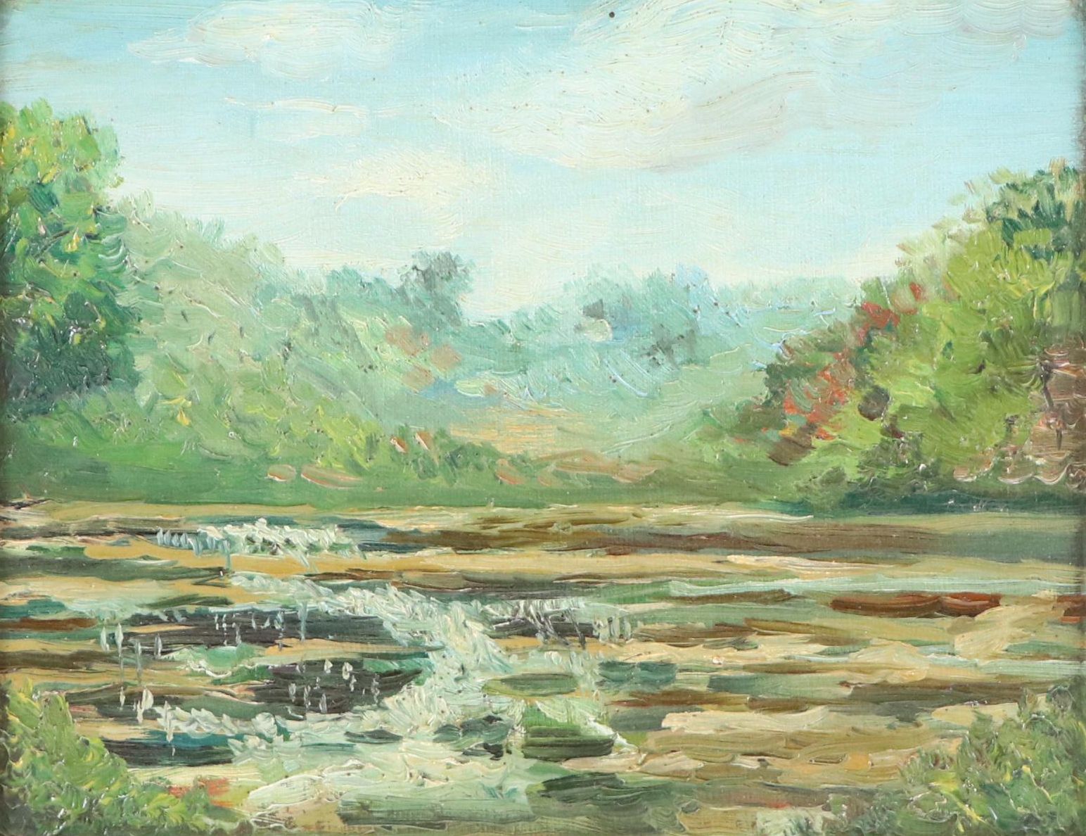 Impasto Oil Painting of Step Waterfalls, Early 20th Century