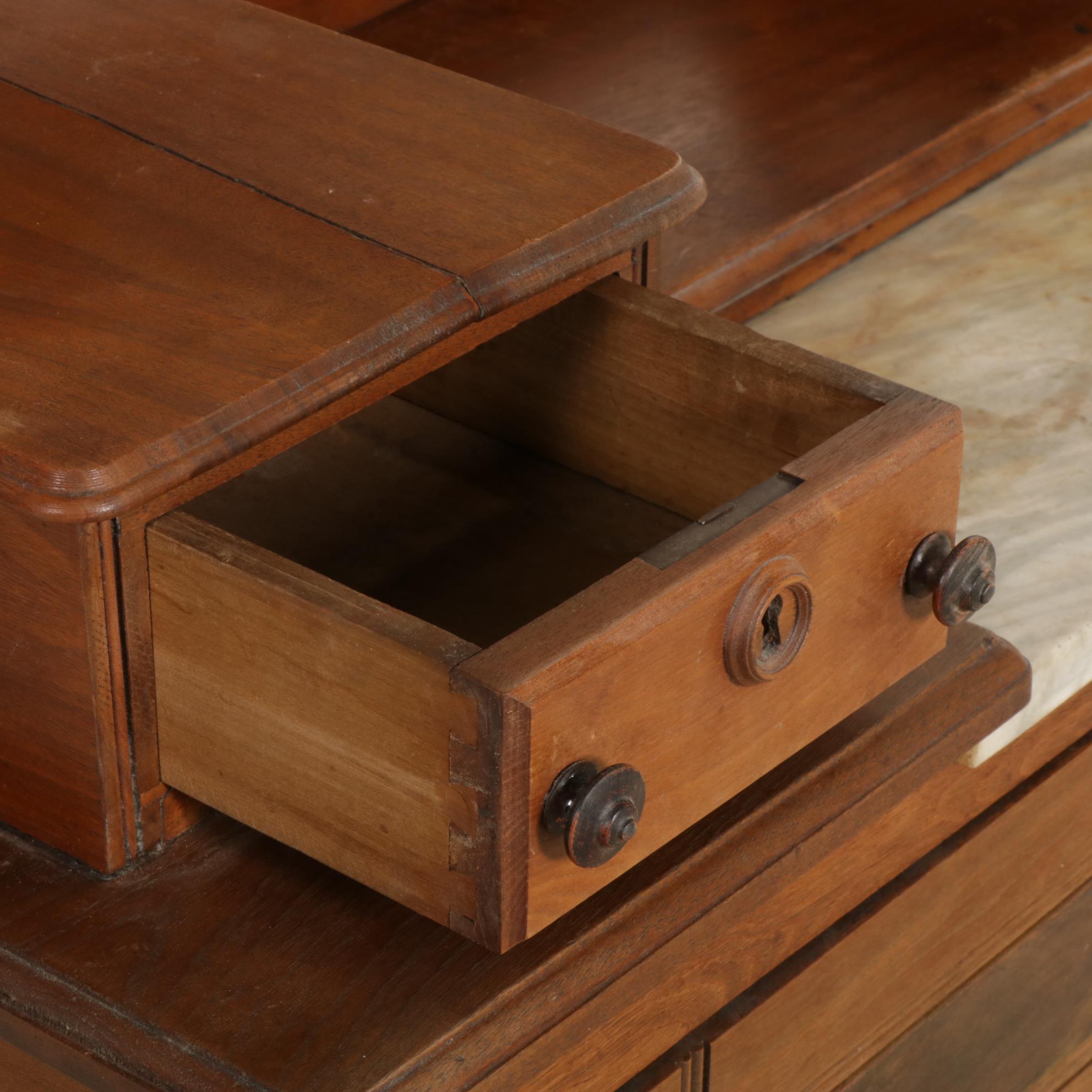 Victorian Eastlake Walnut and Marble Dresser and Mirror
