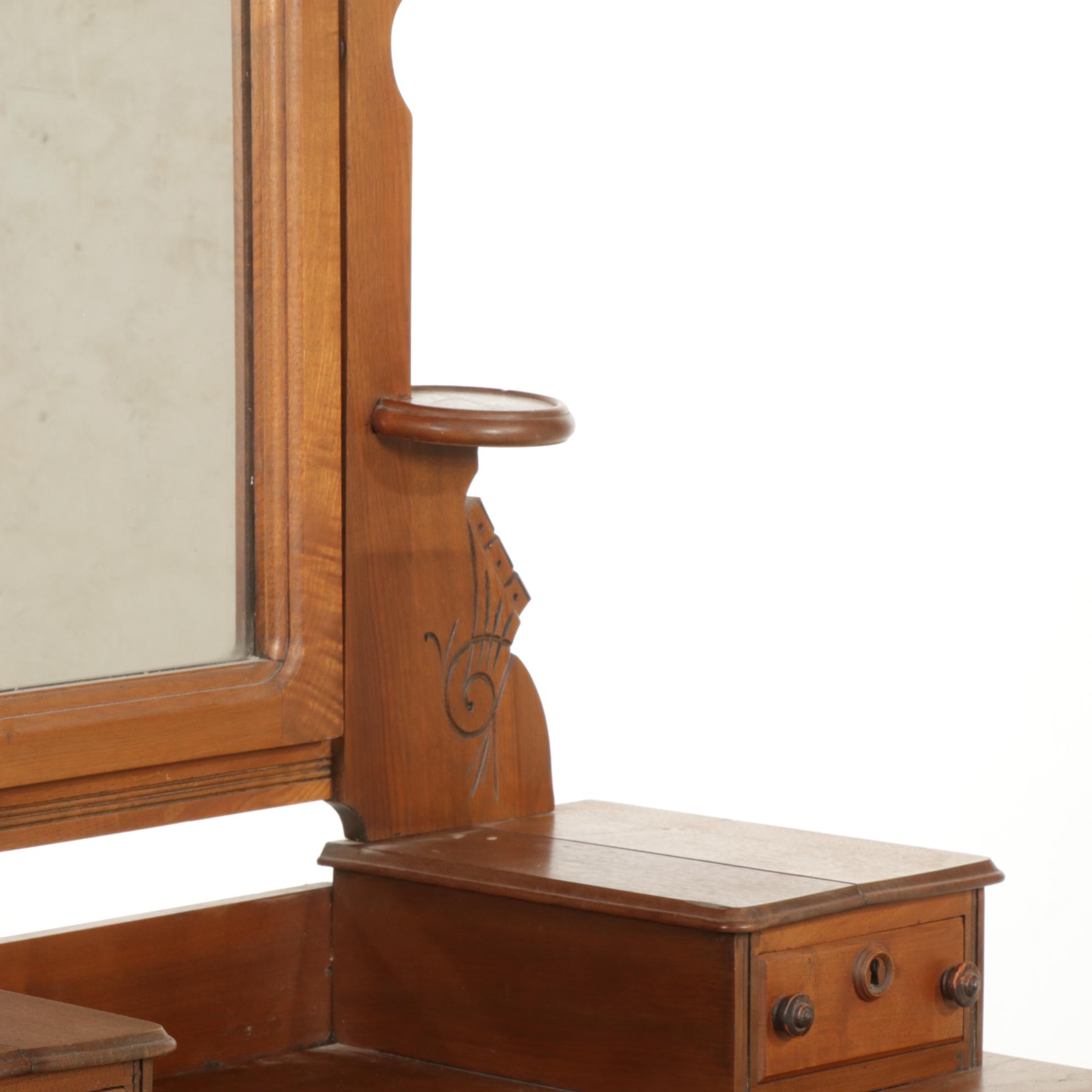 Victorian Eastlake Walnut and Marble Dresser and Mirror