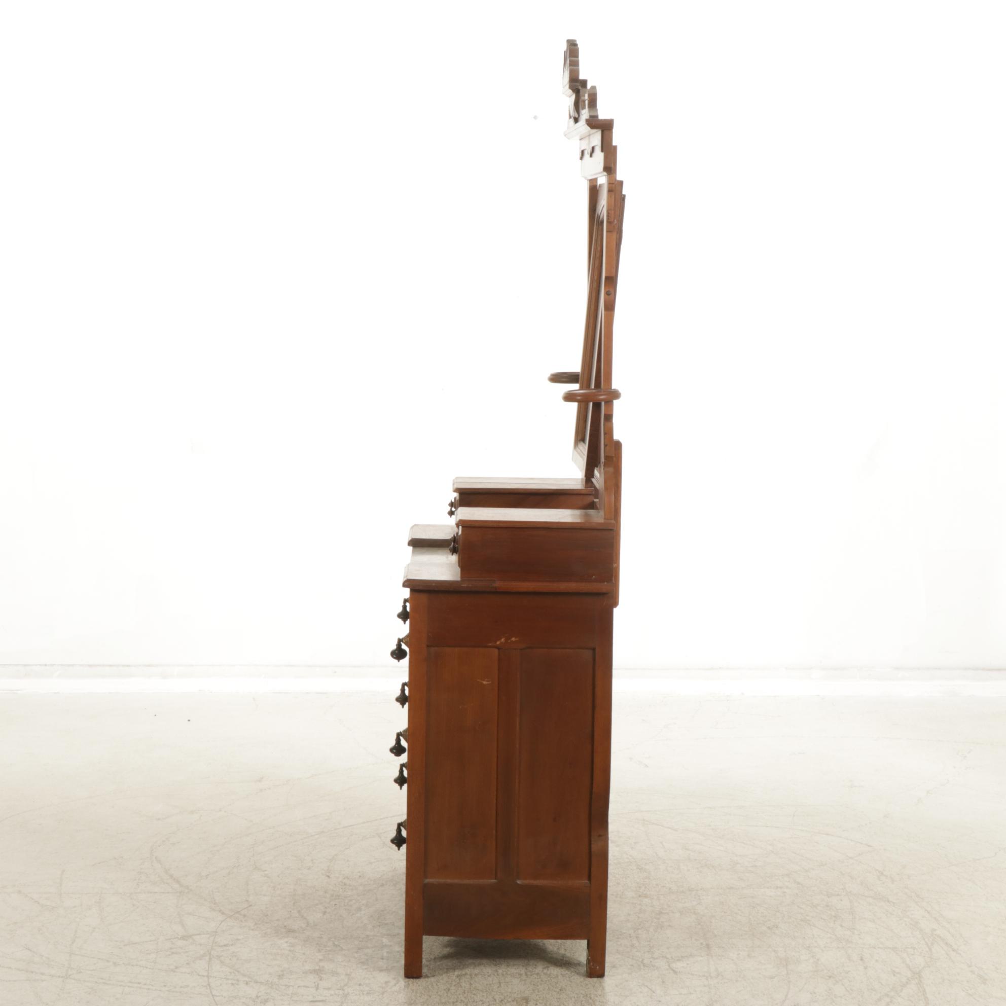 Victorian Eastlake Walnut and Marble Dresser and Mirror