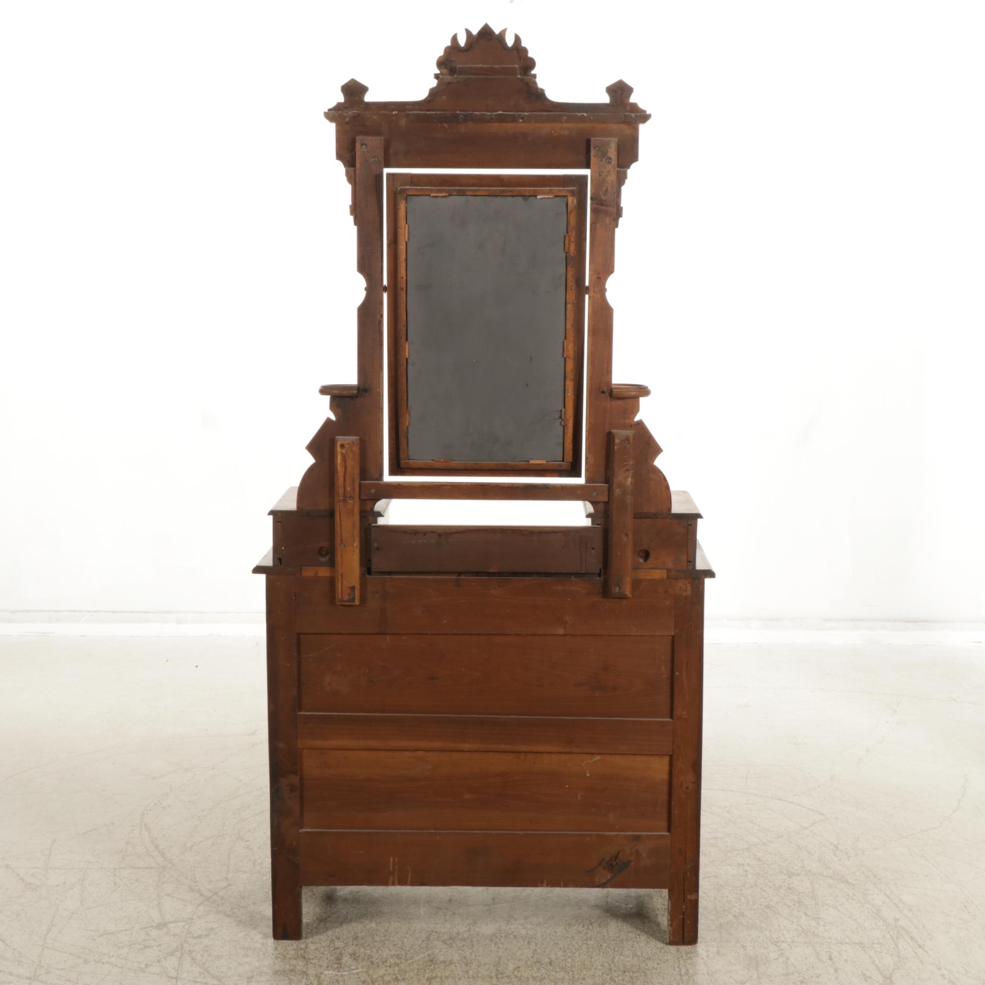 Victorian Eastlake Walnut and Marble Dresser and Mirror