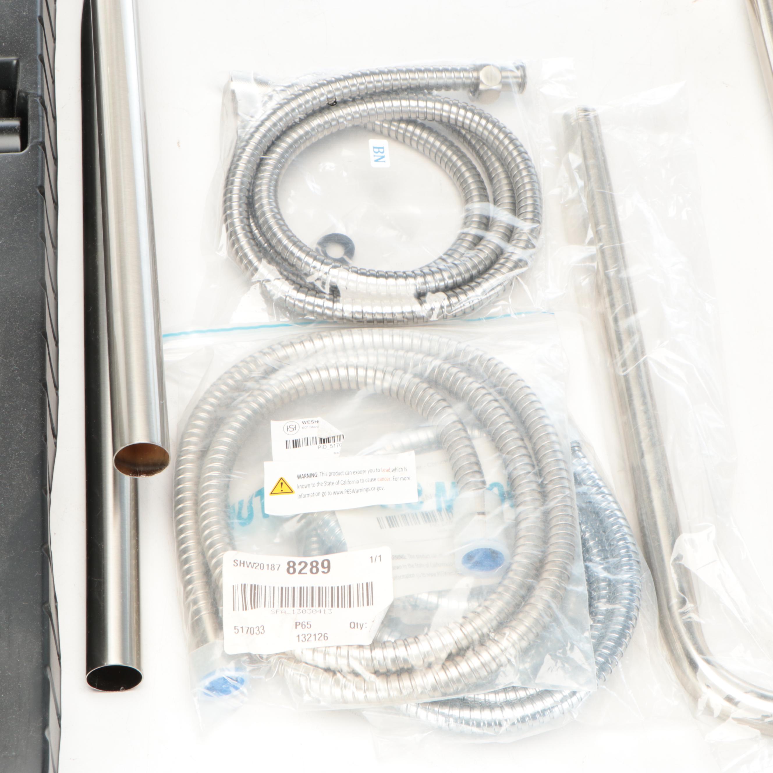 Satin Nickel Oval Shower Curtain Rod, Hand Hoses, Matte Black Tub Pipes, More