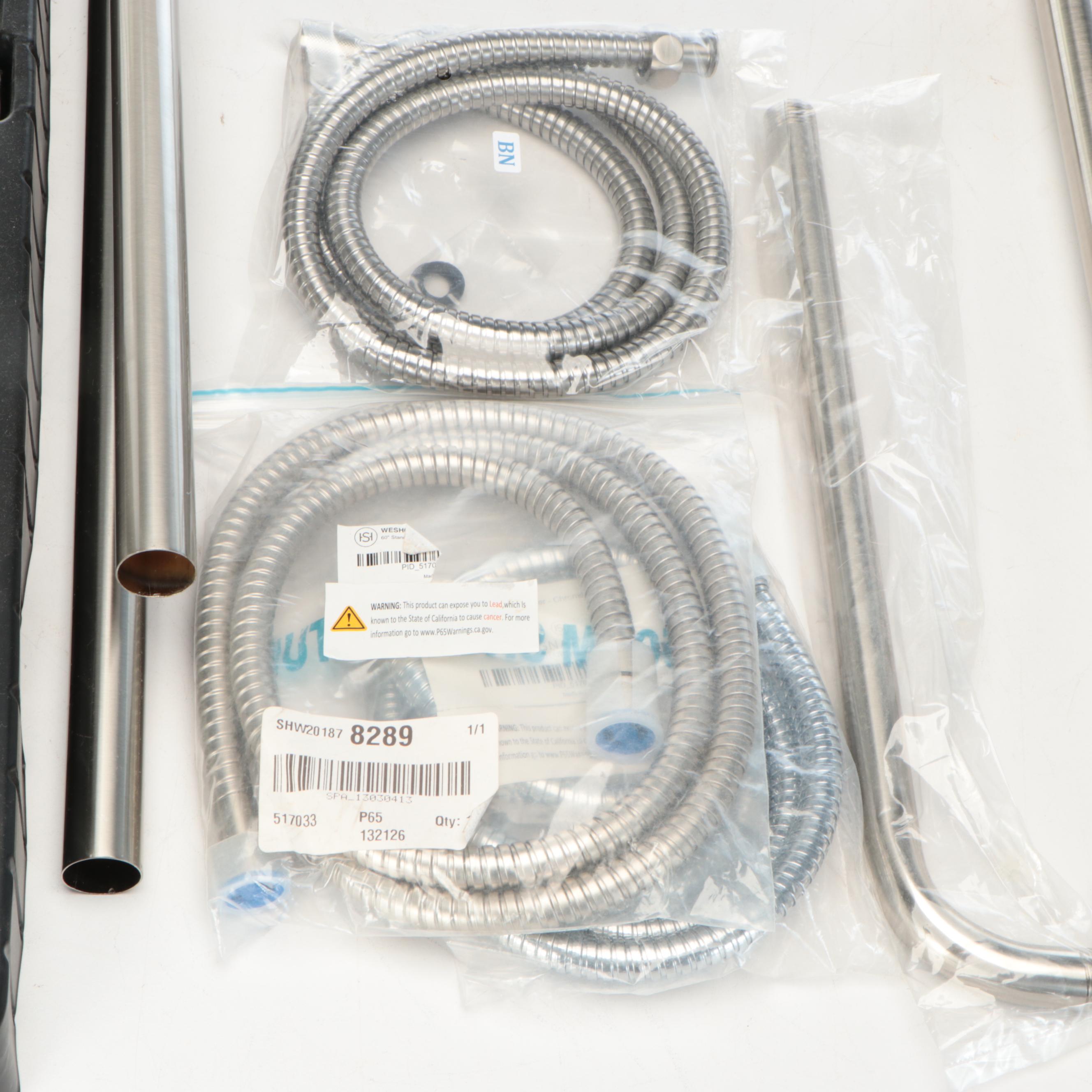 Satin Nickel Oval Shower Curtain Rod, Hand Hoses, Matte Black Tub Pipes, More